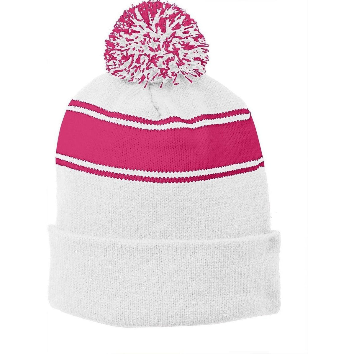 no-logo Sport-Tek Stripe Pom Pom Beanie 