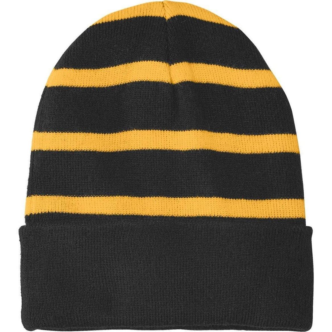 no-logo Sport-Tek Striped Beanie Solid Band-Headwear-Sport-Tek-Black/Gold-OSFA-Thread Logic