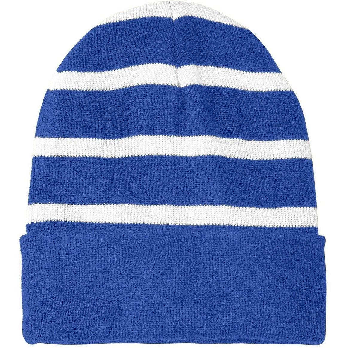 no-logo Sport-Tek Striped Beanie Solid Band-Headwear-Sport-Tek-True Royal/White-OSFA-Thread Logic