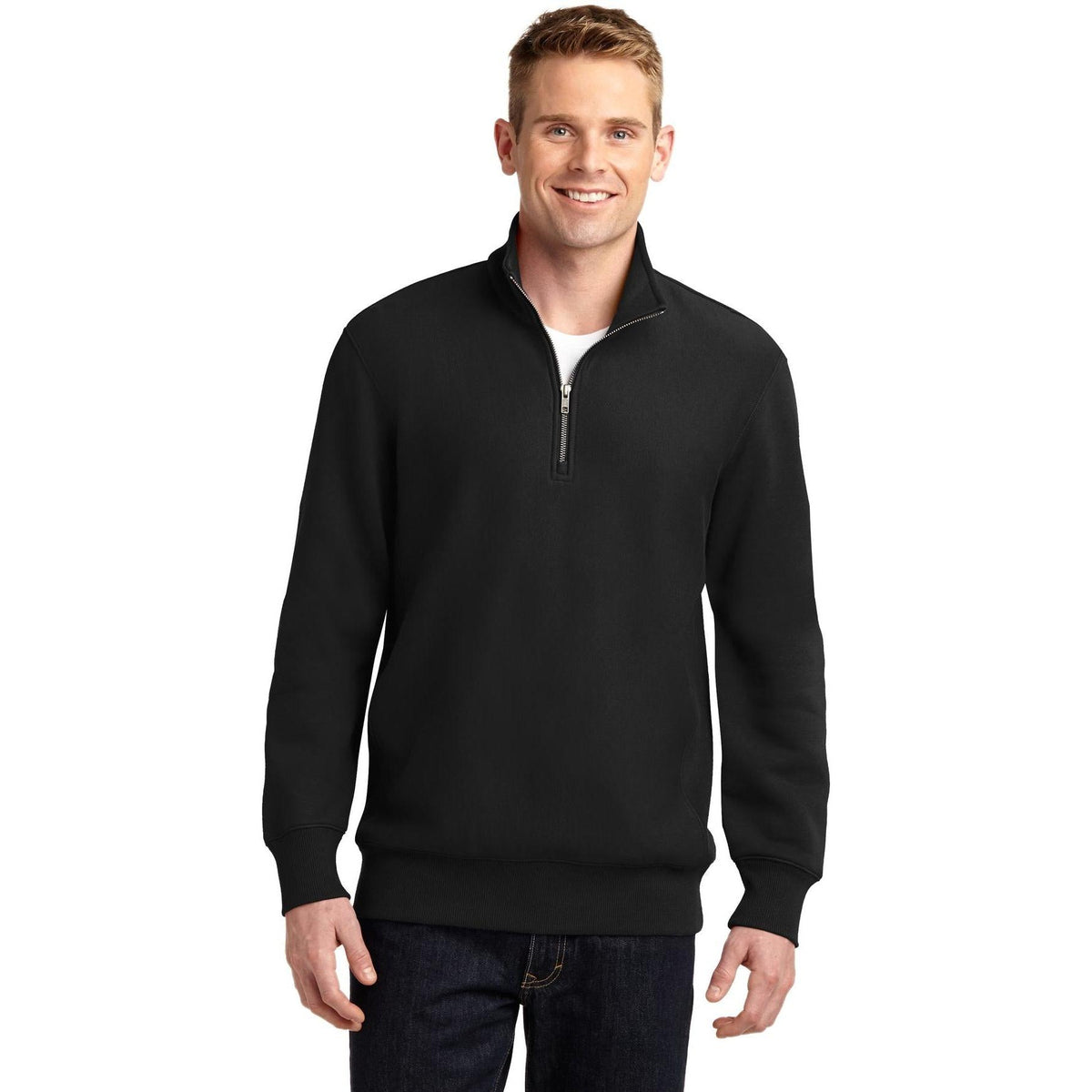 logo-left Sport-Tek Super Heavyweight 1/4 Zip Pullover-Quarter Zips-Sport-Tek-Black-S-Thread Logic