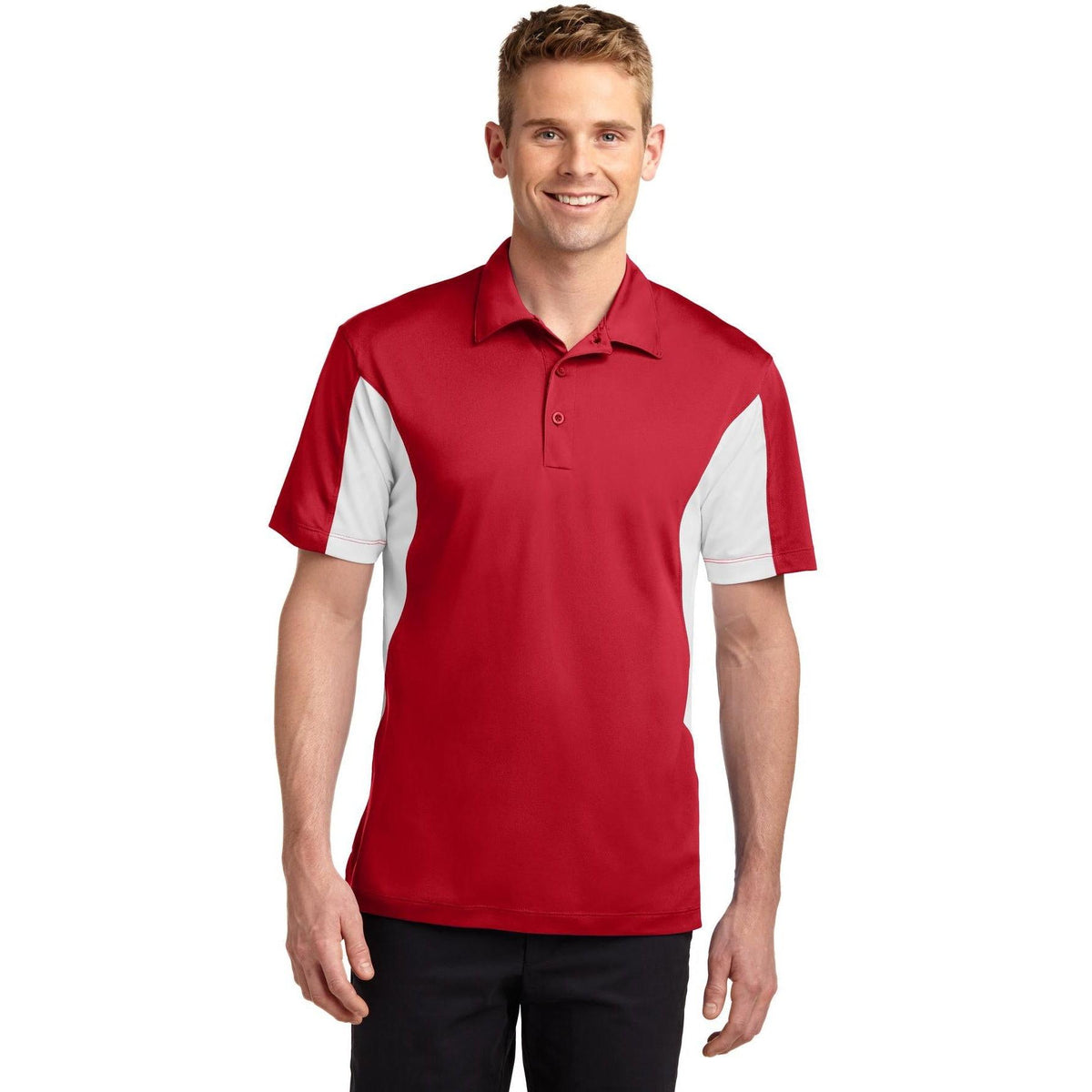 no-logo Sport-Tek Tall Side Blocked Sport Wick Polo-Regular-Sport-Tek-True Red/White-LT-Thread Logic