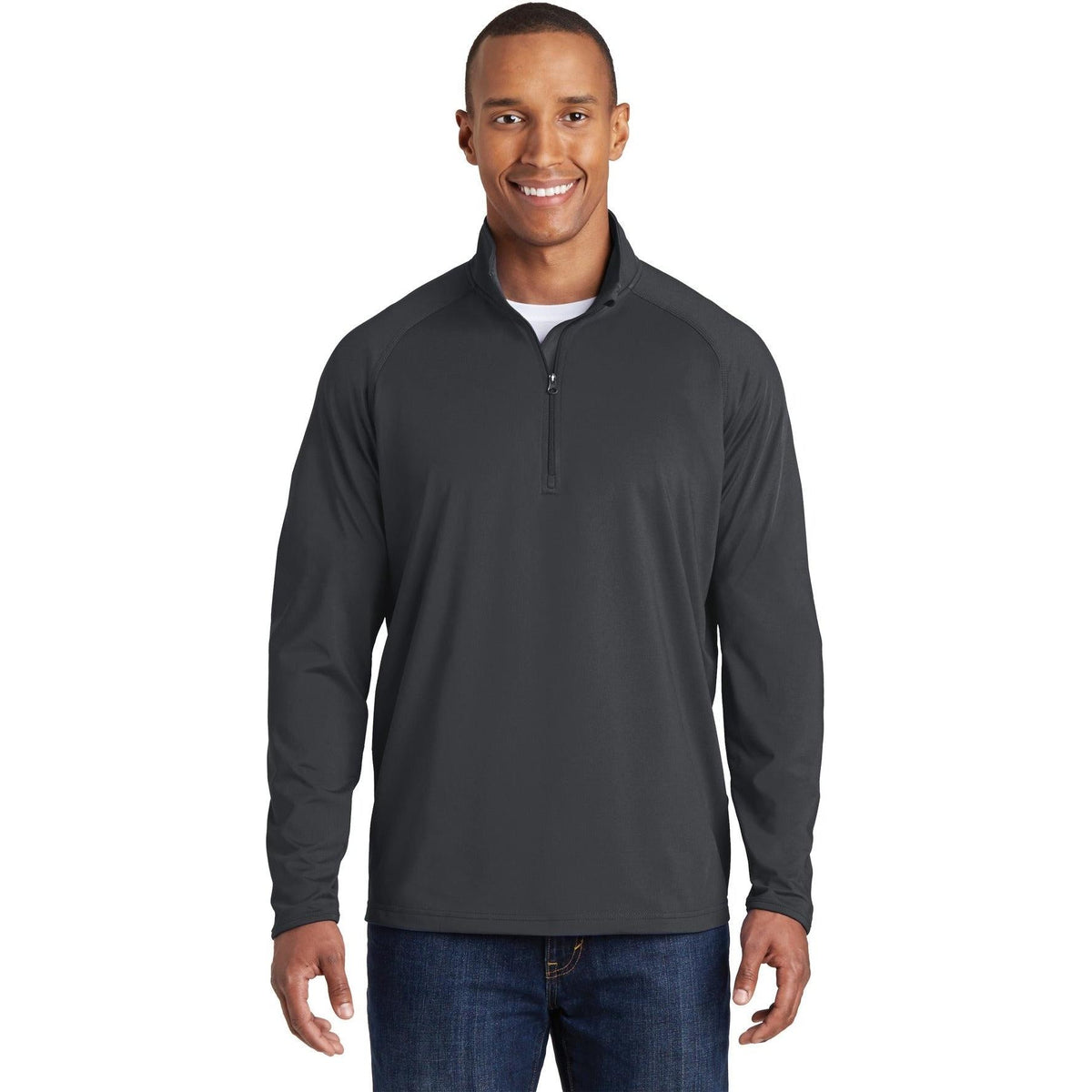 no-logo Sport-Tek Tall Sport Wick Stretch 1/2 Zip-Quarter Zips-Sport-Tek-Charcoal Grey-LT-Thread Logic