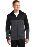  Sport-Tek Tech Fleece Colorblock Full-Zip Hooded Jacket-Regular-Sport-Tek-Black/Graphite Heather/Black-S-Thread Logic