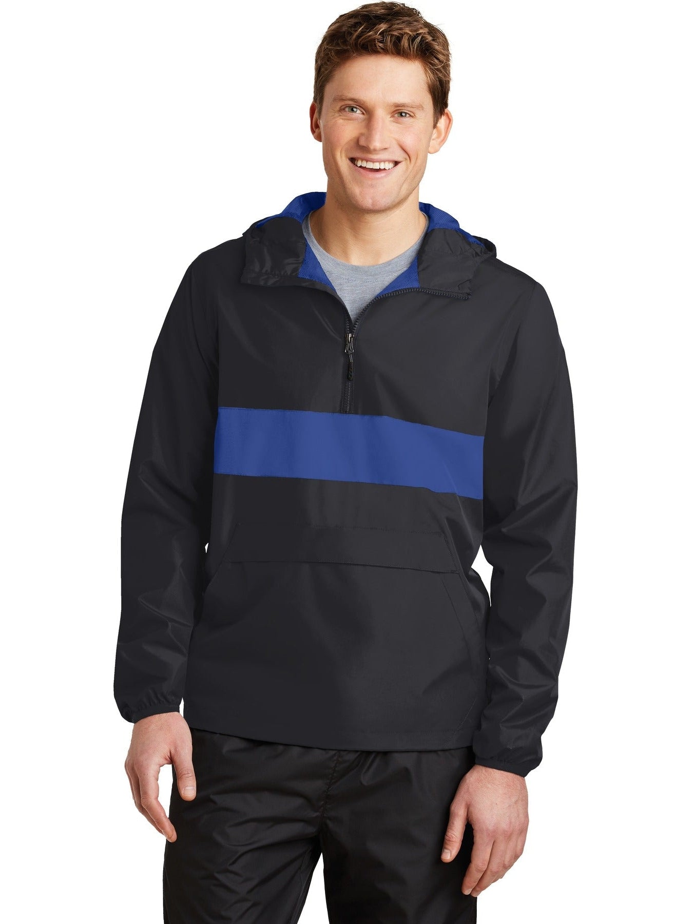  Sport-Tek Zipped Pocket Anorak-Regular-Sport-Tek-Black/True Royal-S-Thread Logic