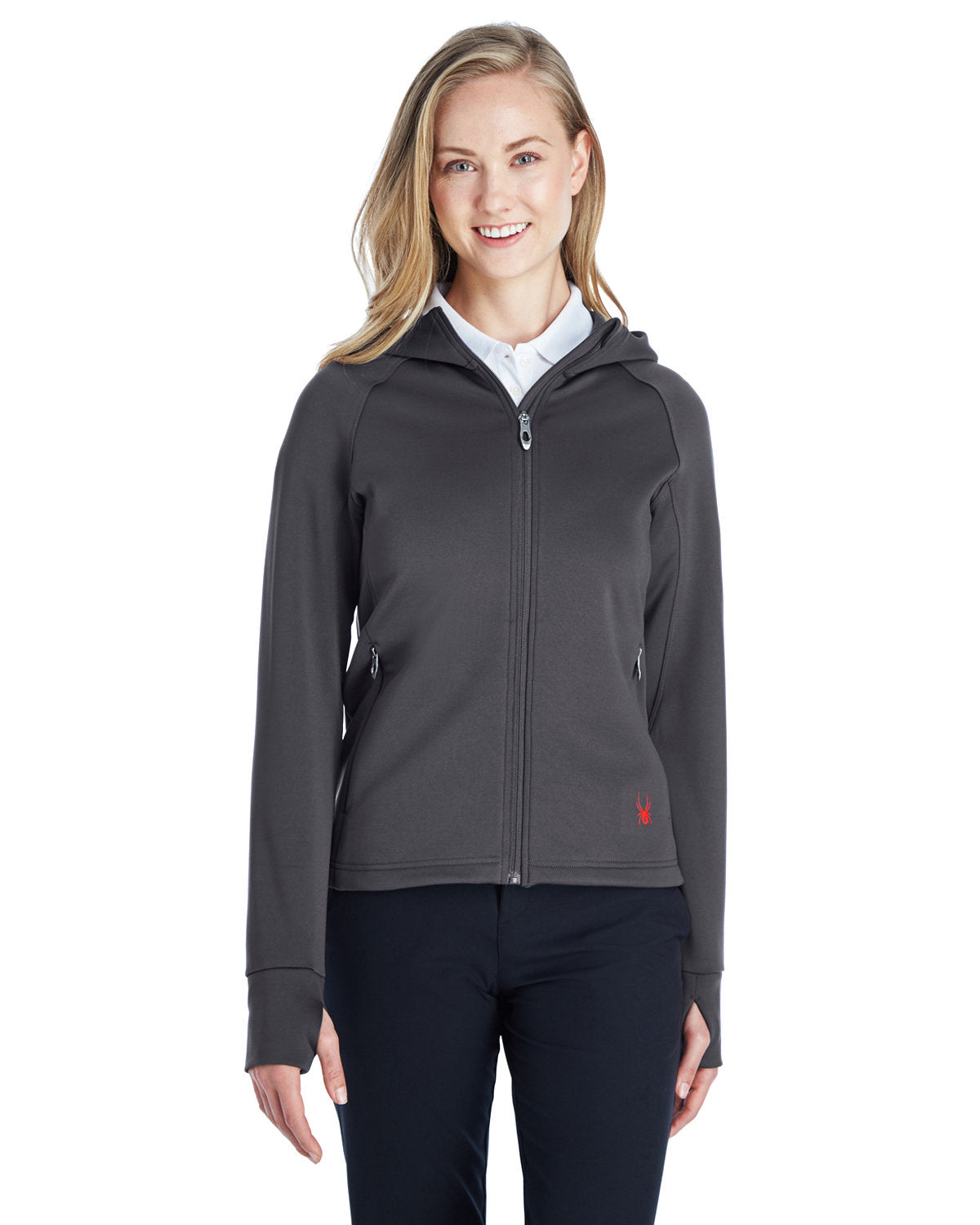  Spyder Ladies Hayer Full-Zip Hooded Fleece Jacket-Ladies Jackets-Spyder-Polar/Red-XS-Thread Logic