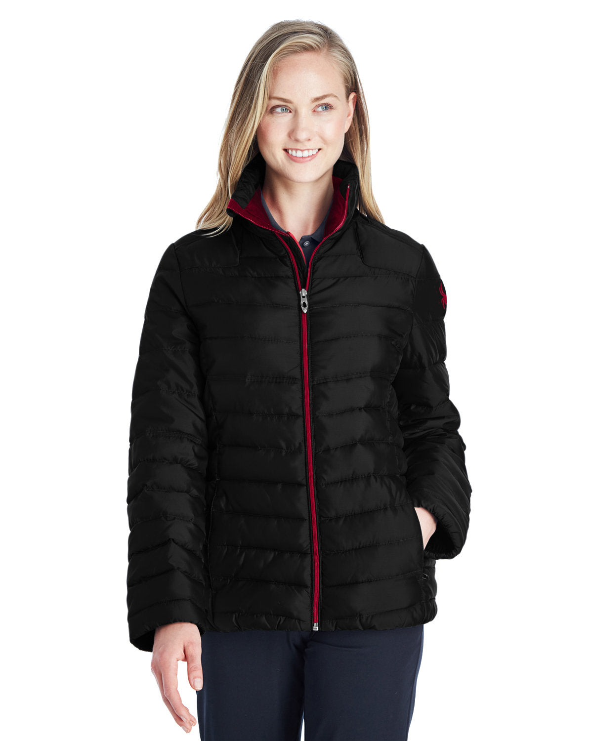  Spyder Ladies Supreme Insulated Puffer Jacket-Ladies Jackets-Spyder-Black/Red-XS-Thread Logic