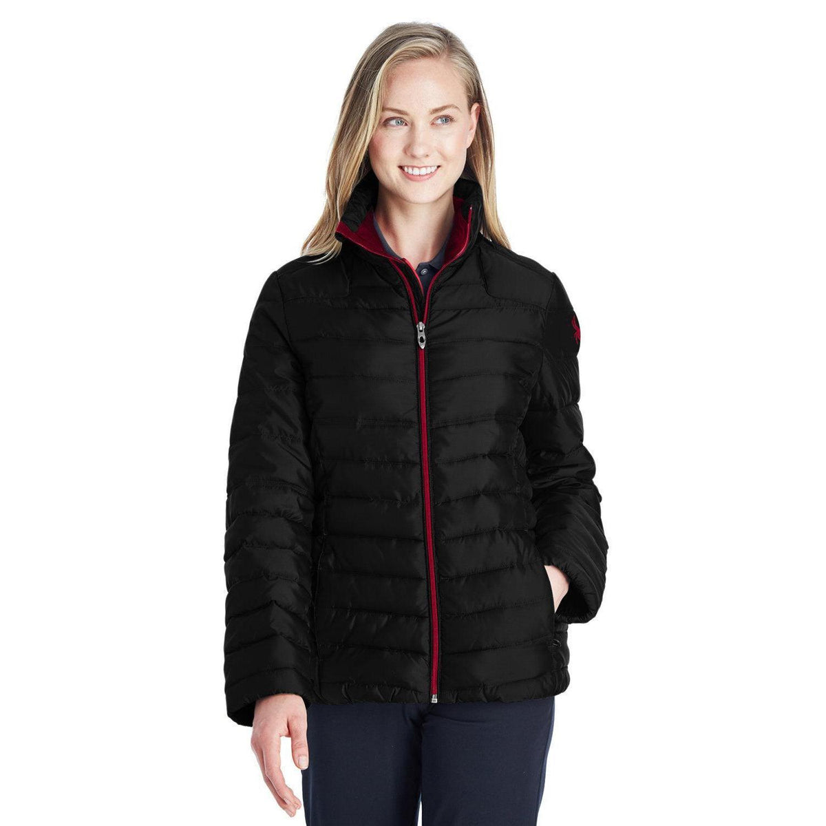 no-logo Spyder Women's Supreme Insulated Puffer Jacket-Ladies Jackets-Spyder-Black/Red-XS-Thread Logic