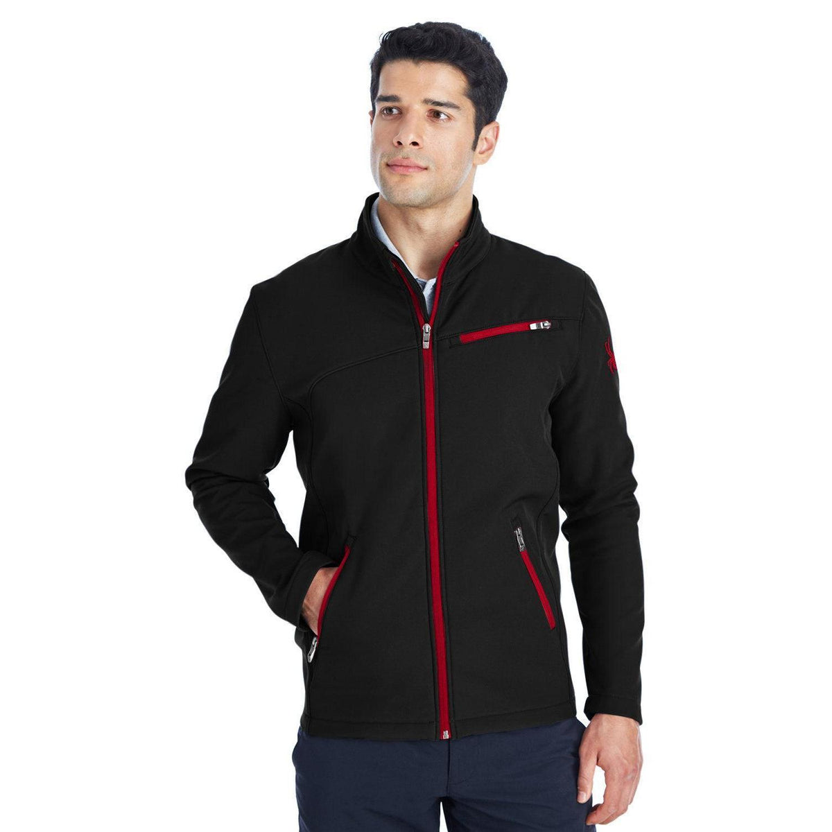 logo-right  Spyder Transport Soft Shell Jacket-Men's Jackets-Spyder-Black/Red-S-Thread Logic
