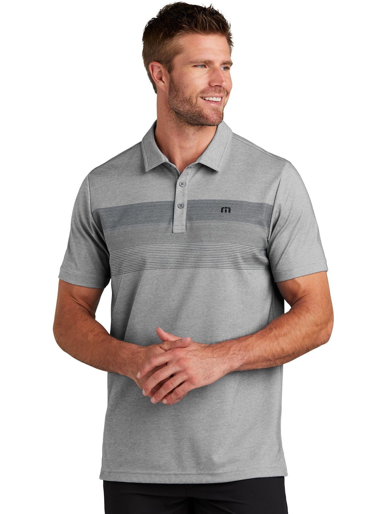 TravisMathew Coastal Chest Stripe Polo With Custom Embroidery