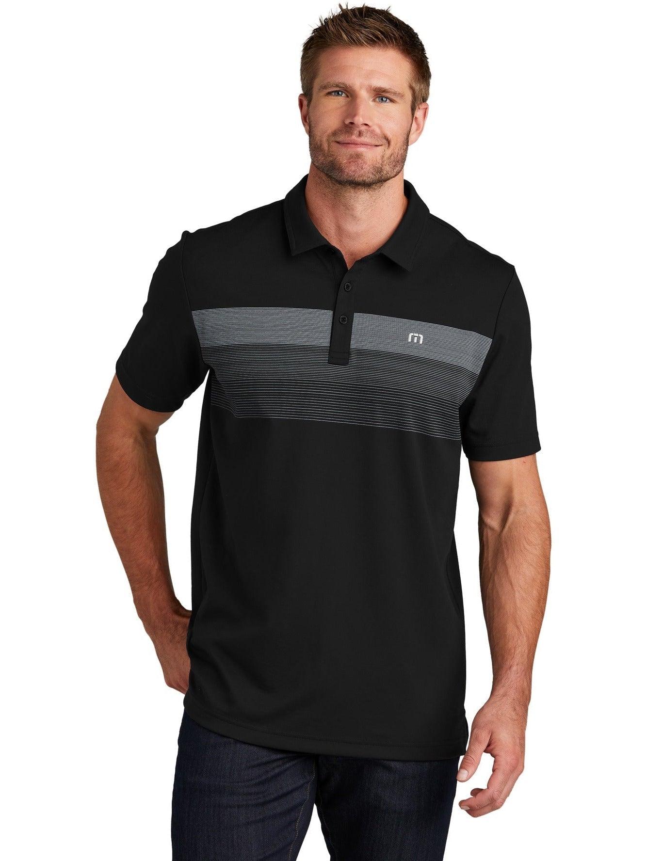 TravisMathew Coastal Chest Stripe Polo With Custom Embroidery