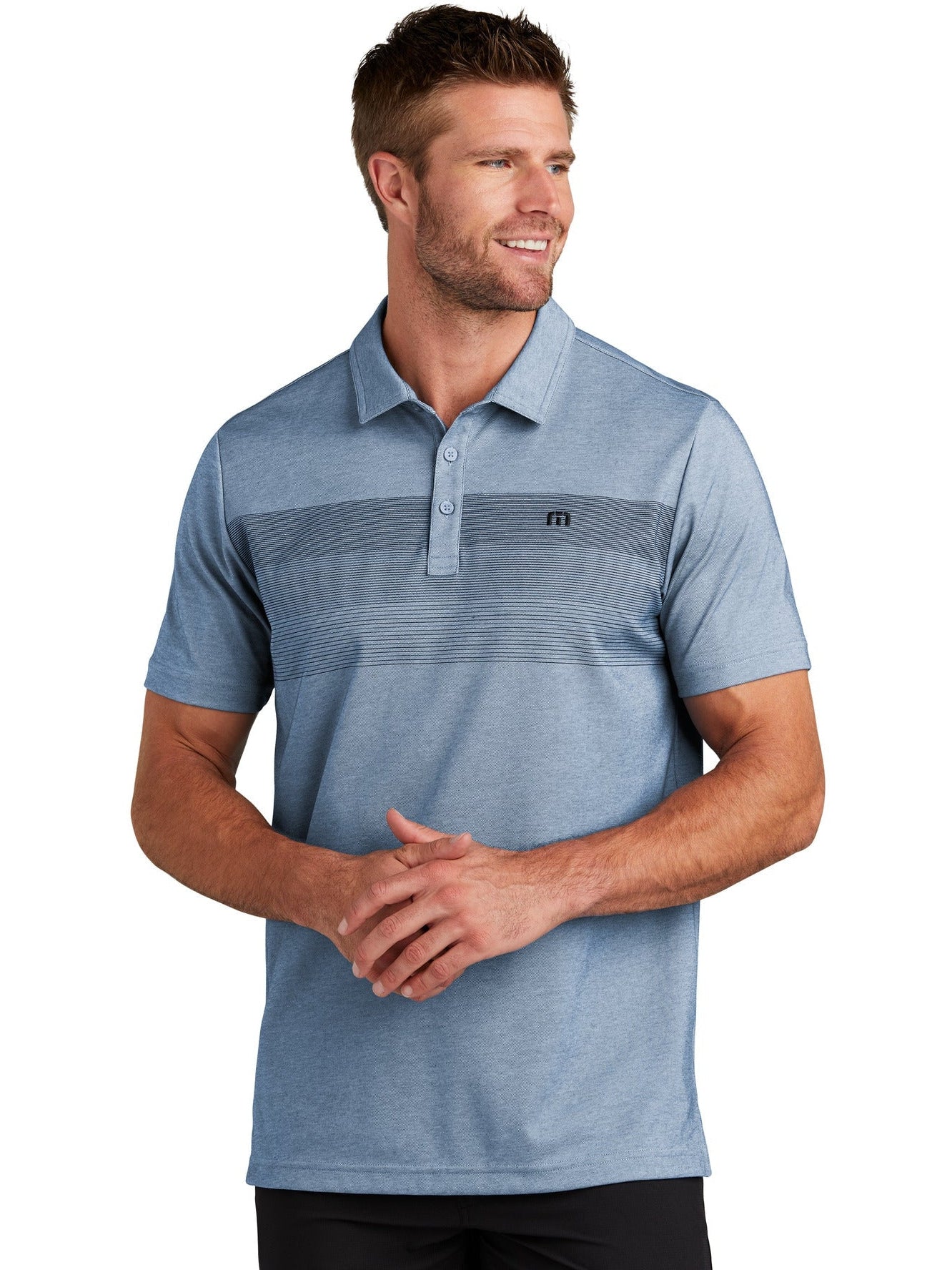 TravisMathew Coastal Chest Stripe Polo With Custom Embroidery