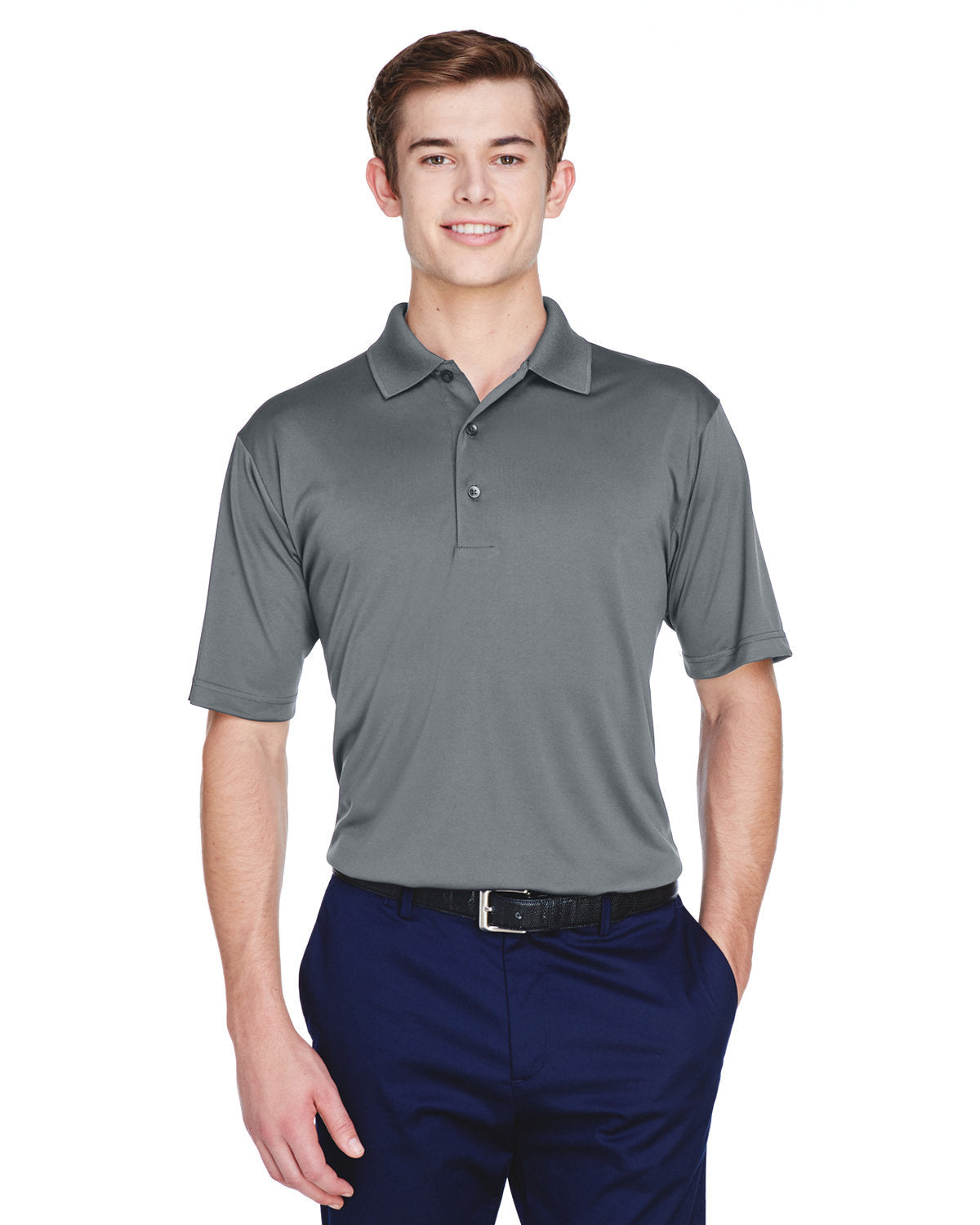  UltraClub Cool & Dry 8-Star Elite Performance Interlock Polo-Men's Polos-UltraClub-Charcoal-S-Thread Logic