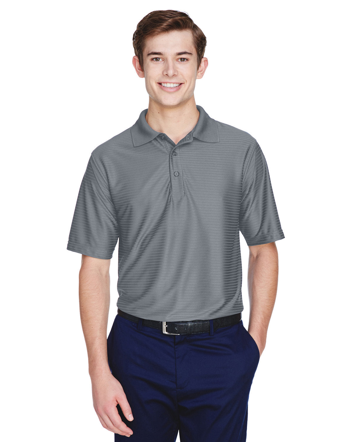  UltraClub Cool & Dry Elite Tonal Stripe Performance Polo-Men's Polos-UltraClub-Charcoal-S-Thread Logic