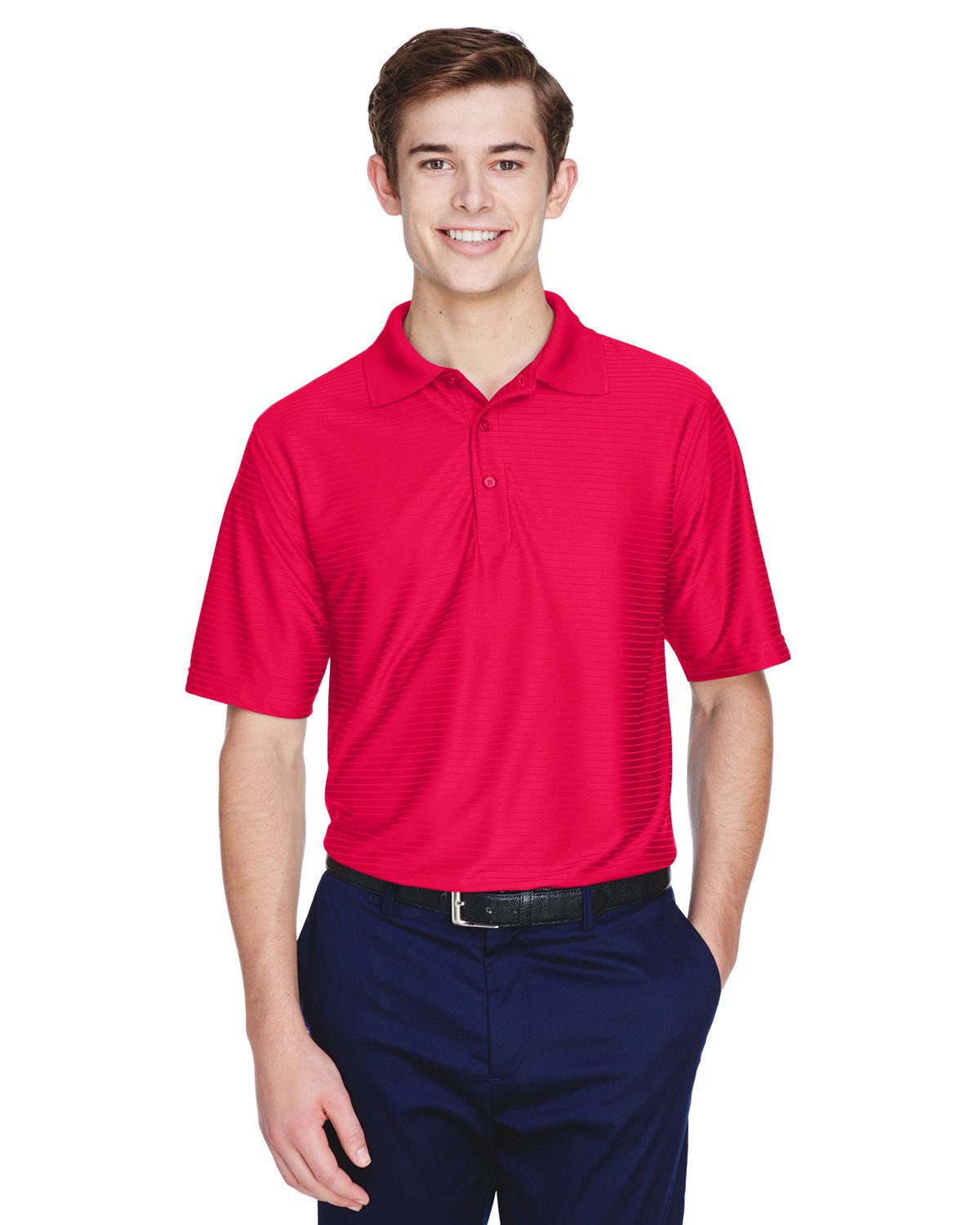  UltraClub Cool & Dry Elite Tonal Stripe Performance Polo-Men's Polos-UltraClub-Red-S-Thread Logic