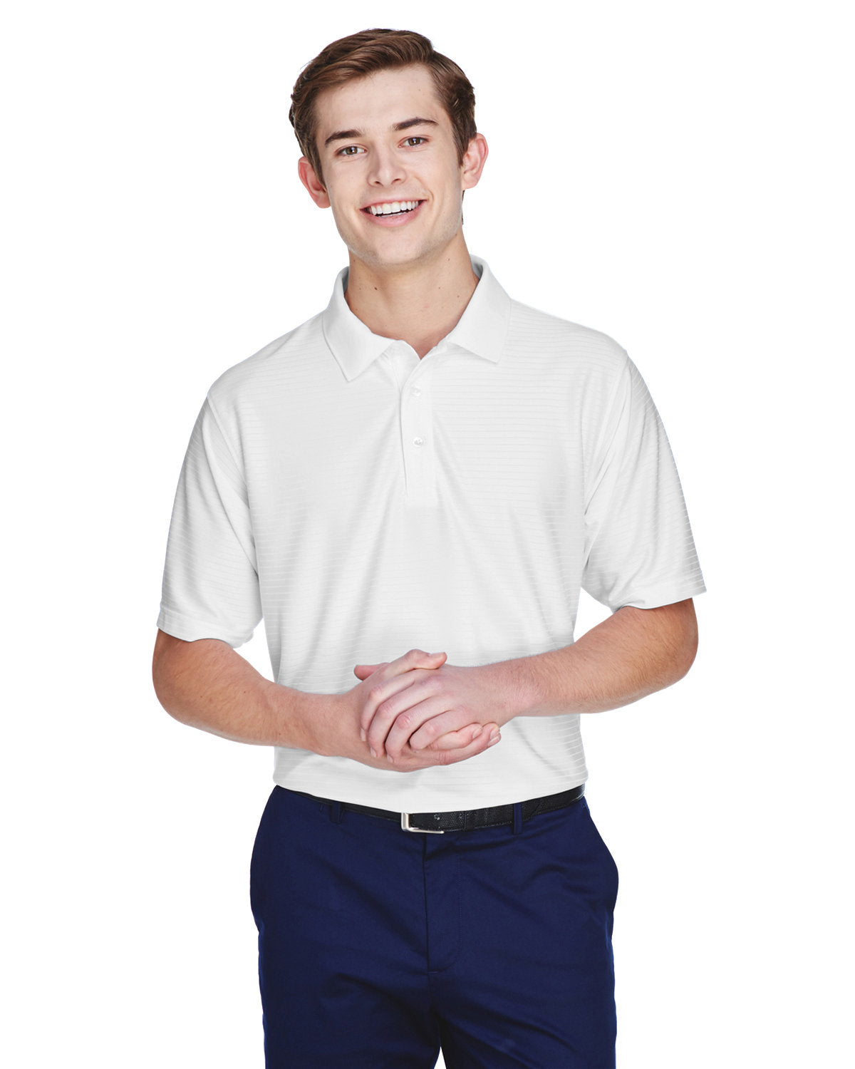  UltraClub Cool & Dry Elite Tonal Stripe Performance Polo-Men's Polos-UltraClub-White-S-Thread Logic