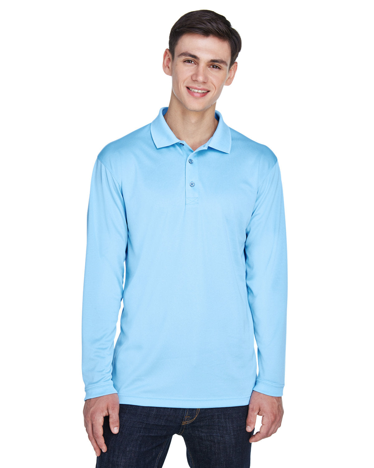  UltraClub Cool & Dry Sport Long-Sleeve Polo-Men's Polos-UltraClub-Columbia Blue-S-Thread Logic