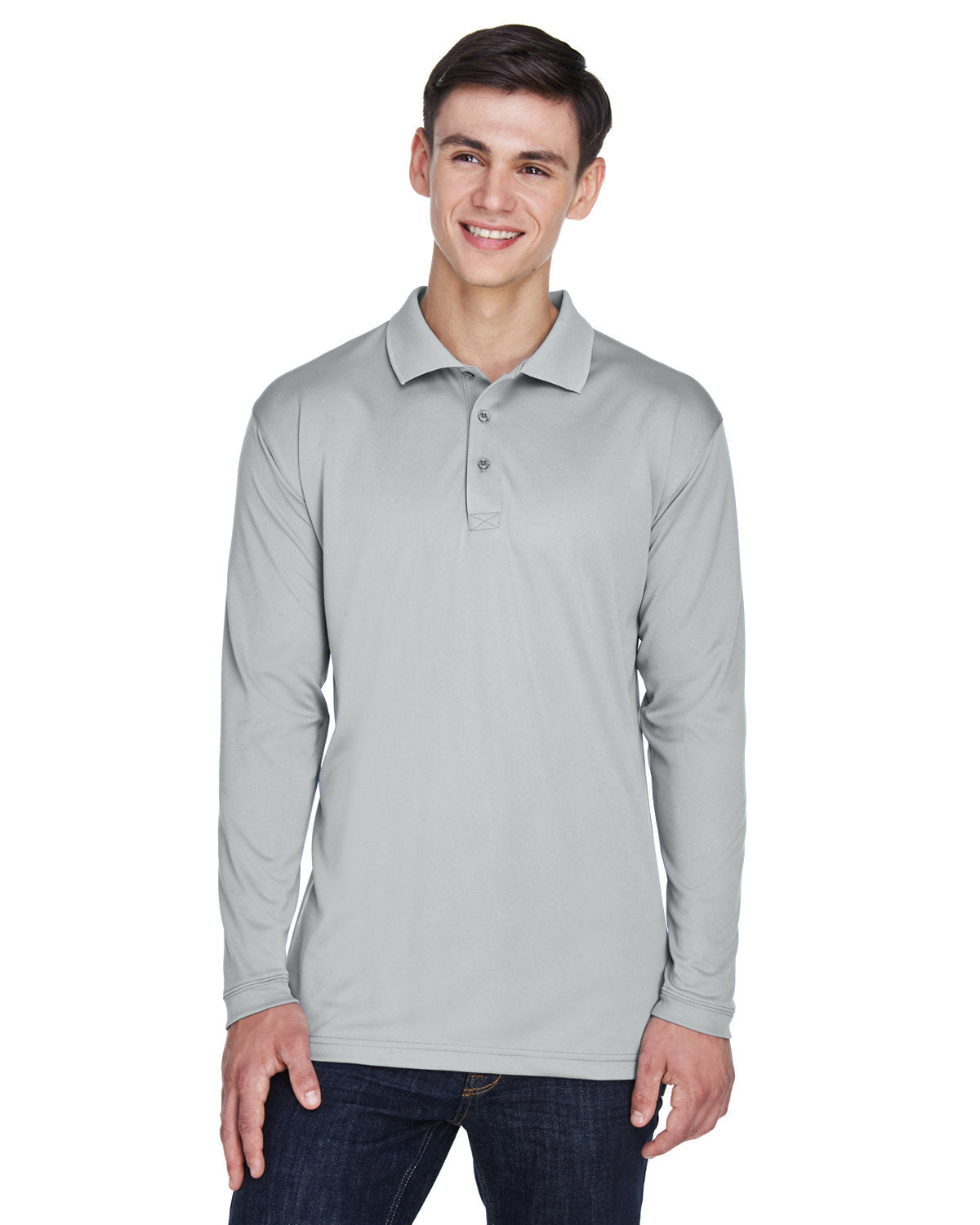  UltraClub Cool & Dry Sport Long-Sleeve Polo-Men's Polos-UltraClub-Grey-S-Thread Logic