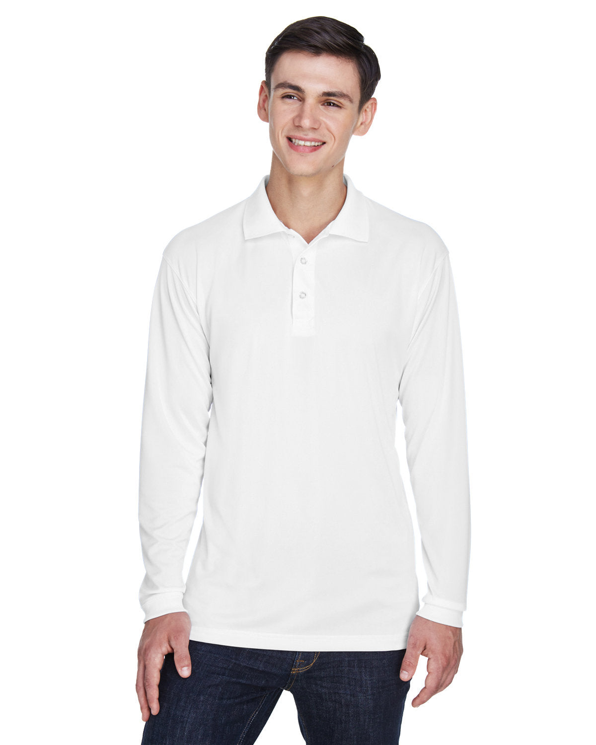  UltraClub Cool & Dry Sport Long-Sleeve Polo-Men's Polos-UltraClub-White-S-Thread Logic