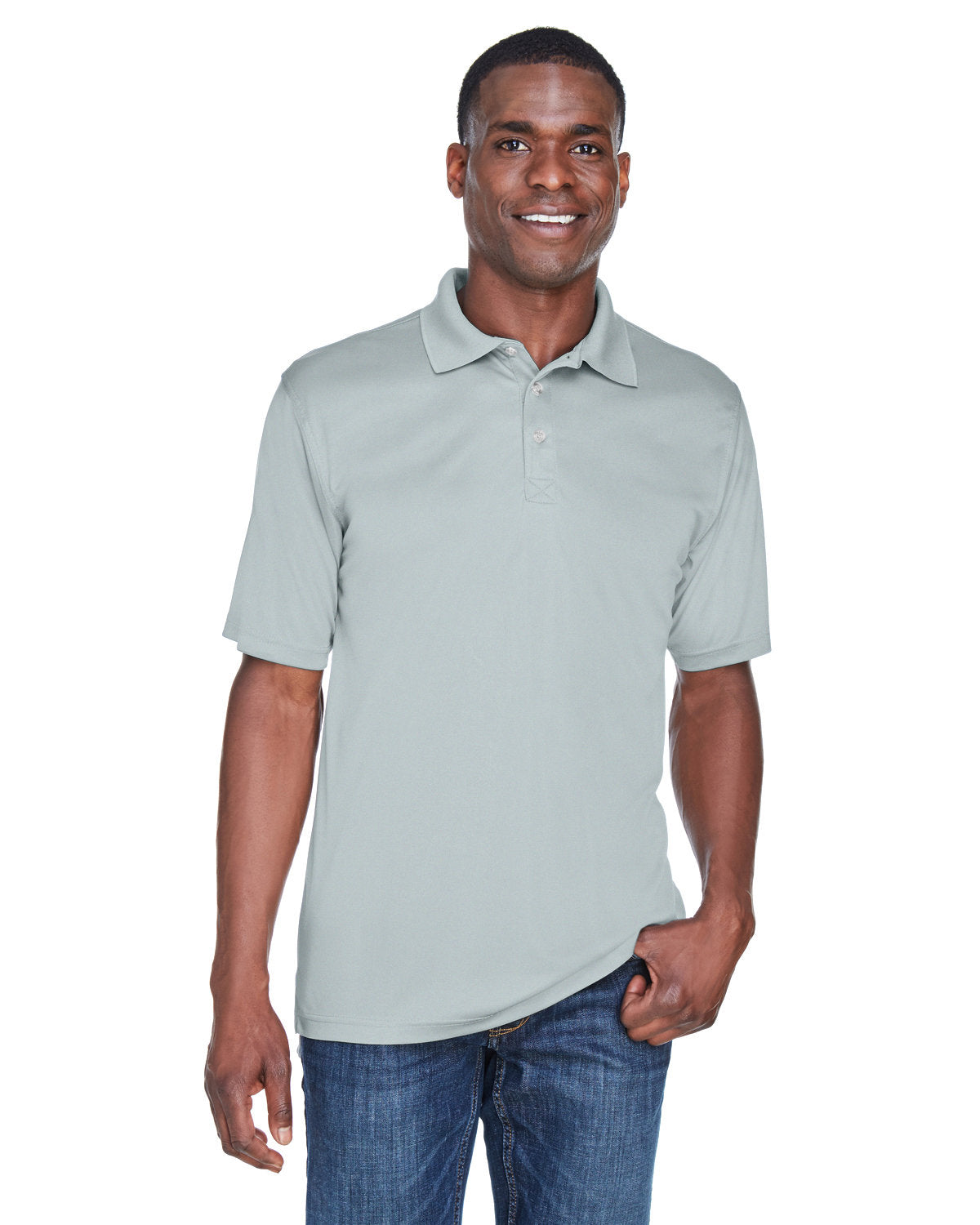  UltraClub Cool & Dry Sport Performance Interlock Polo-Men's Polos-UltraClub-Grey-S-Thread Logic