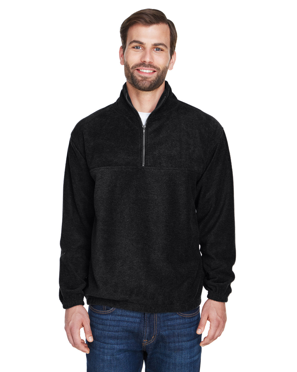  UltraClub Iceberg Fleece Quarter-Zip Pullover-Men's Layering-UltraClub-Black-S-Thread Logic