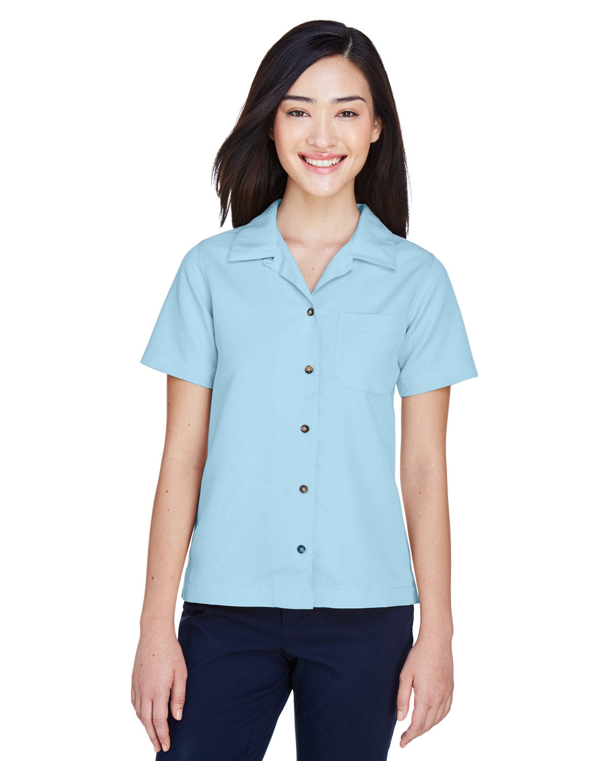  UltraClub Ladies Cabana Breeze Camp Shirt-Ladies Dress Shirts-UltraClub-Island Blue-XS-Thread Logic