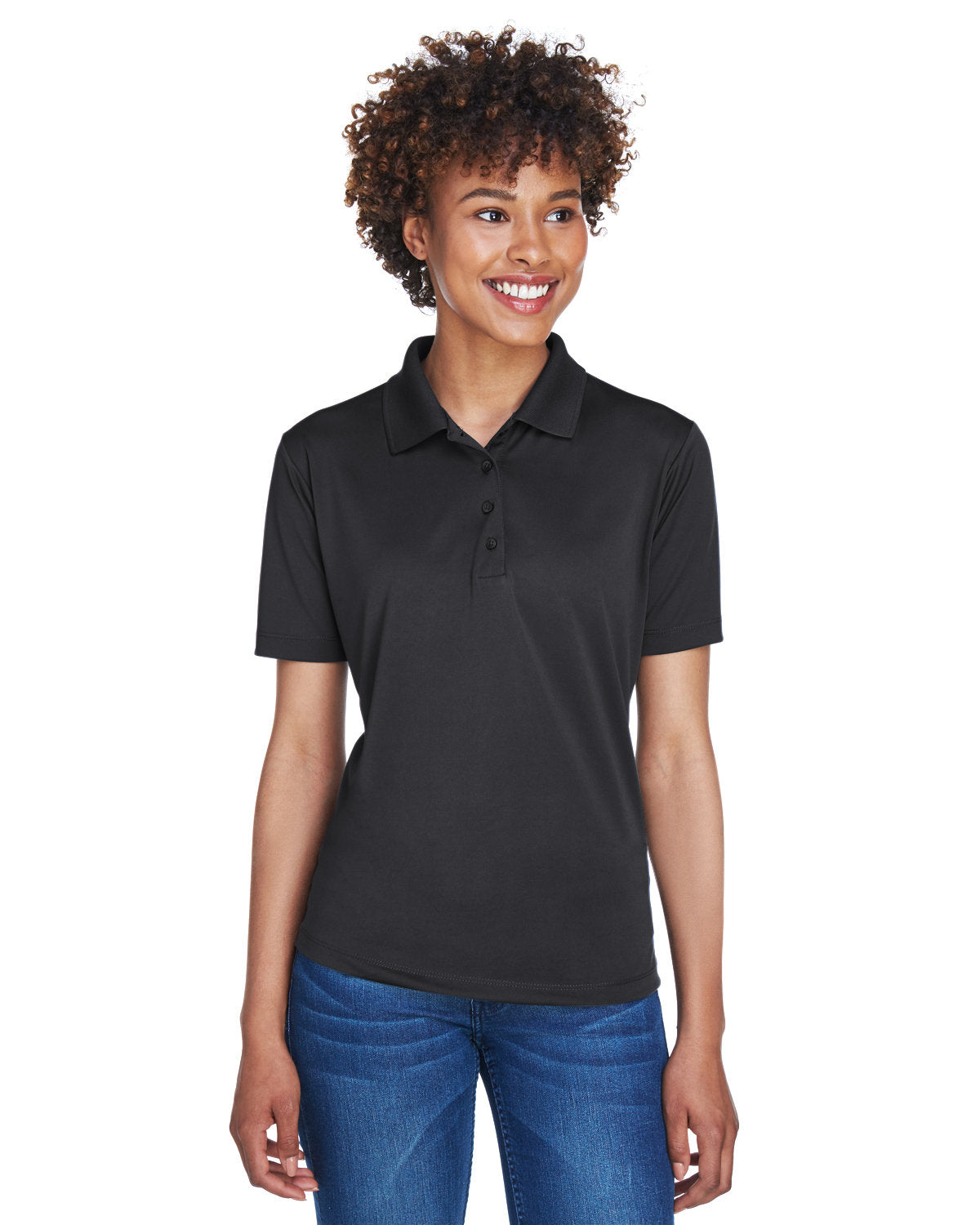  UltraClub Ladies Cool & Dry 8-Star Elite Performance Interlock Polo-Ladies Polos-UltraClub-Black-S-Thread Logic
