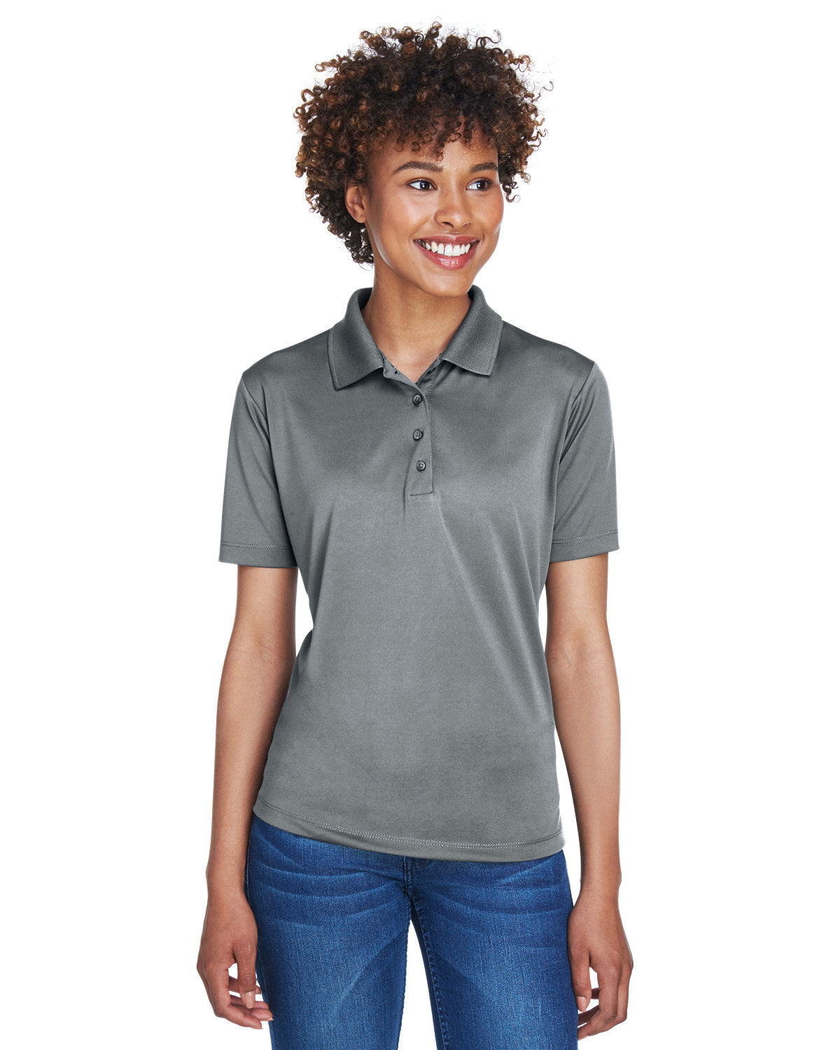  UltraClub Ladies Cool & Dry 8-Star Elite Performance Interlock Polo-Ladies Polos-UltraClub-Charcoal-S-Thread Logic