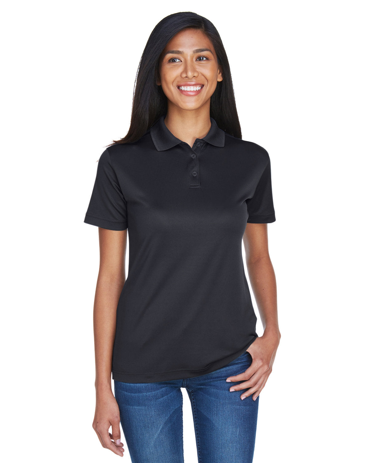  UltraClub Ladies Cool & Dry Sport Polo-Ladies Polos-UltraClub-Black-S-Thread Logic