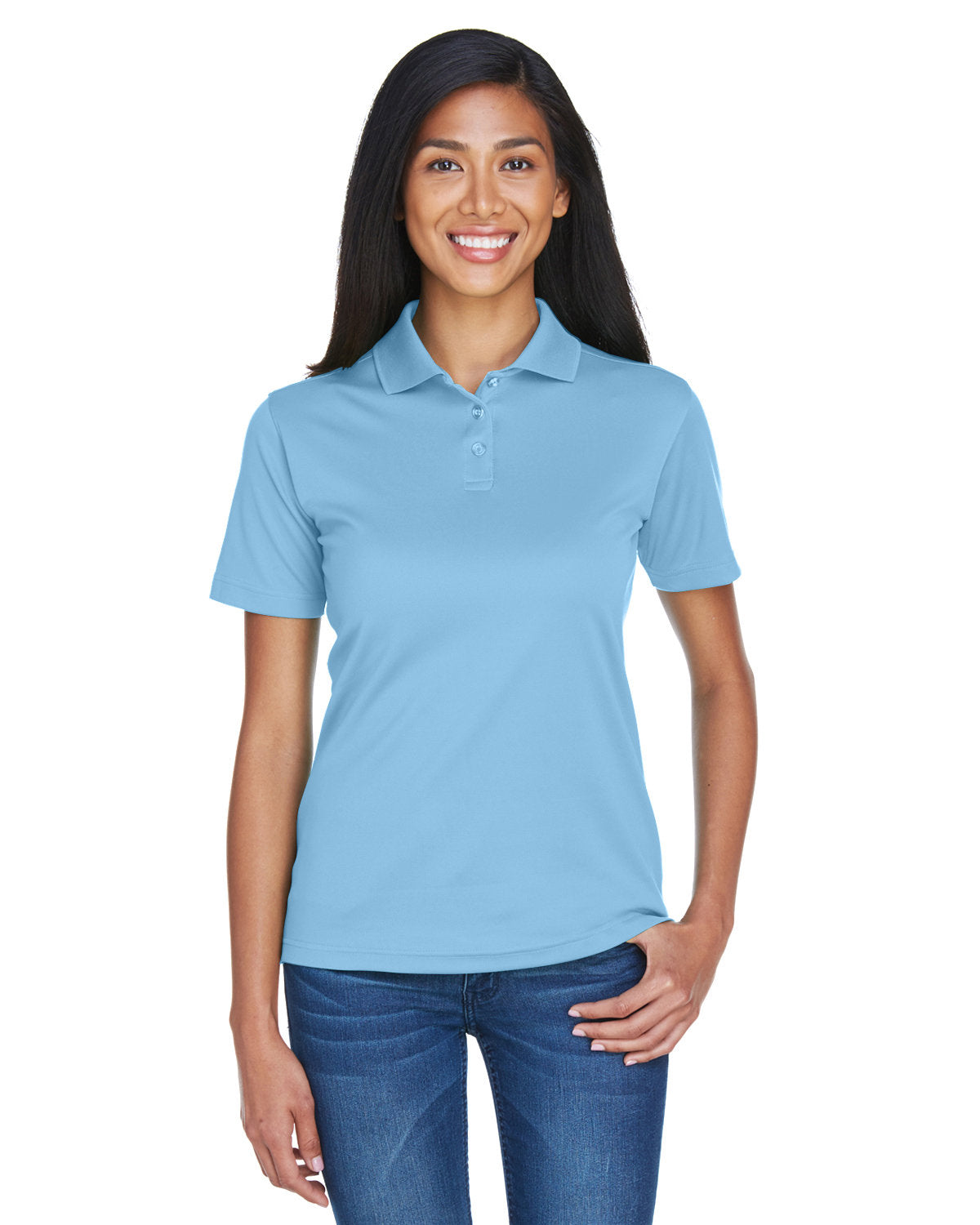  UltraClub Ladies Cool & Dry Sport Polo-Ladies Polos-UltraClub-Columbia Blue-S-Thread Logic