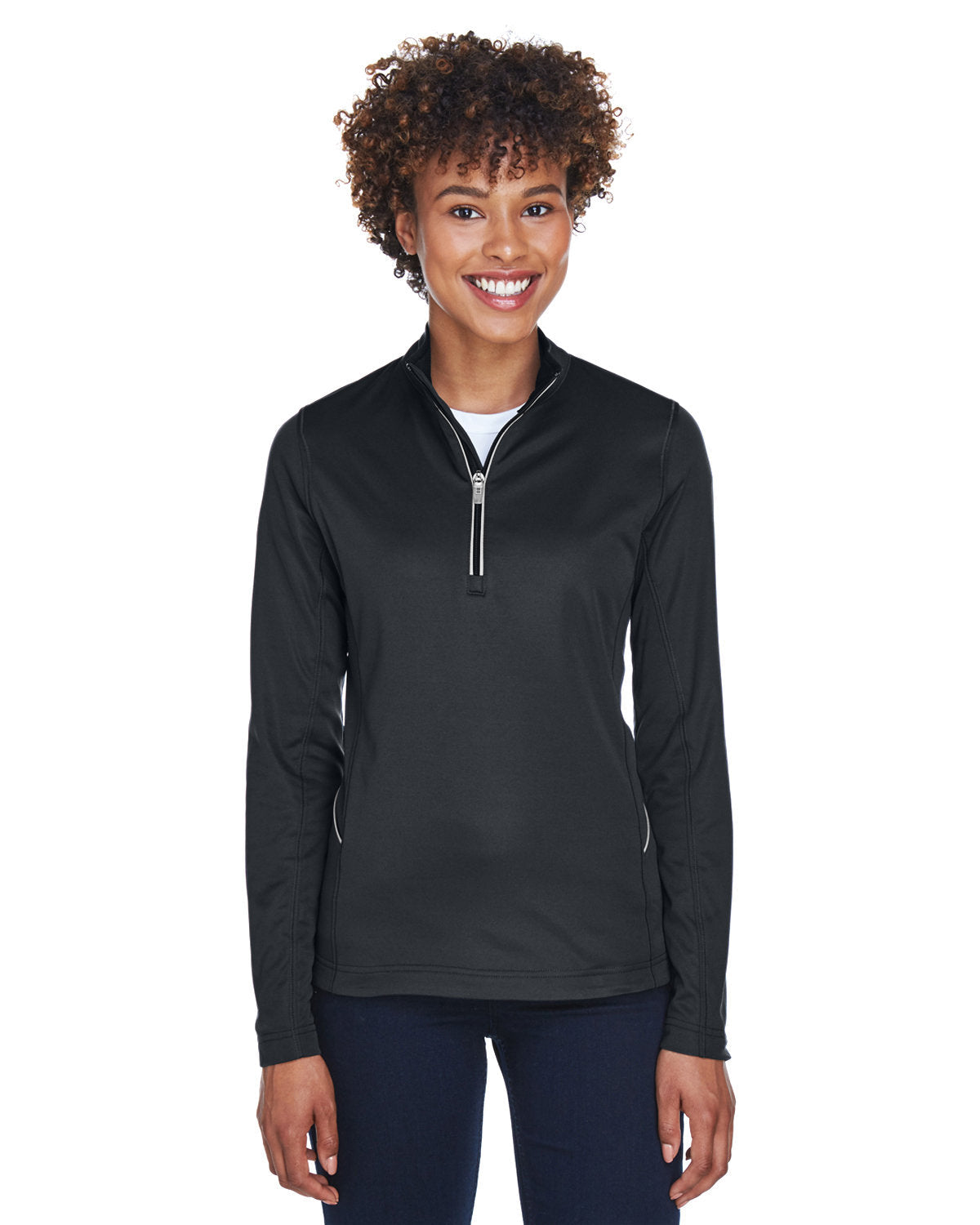  UltraClub Ladies Cool & Dry Sport Quarter-Zip Pullover-Ladies Layering-UltraClub-Black-S-Thread Logic