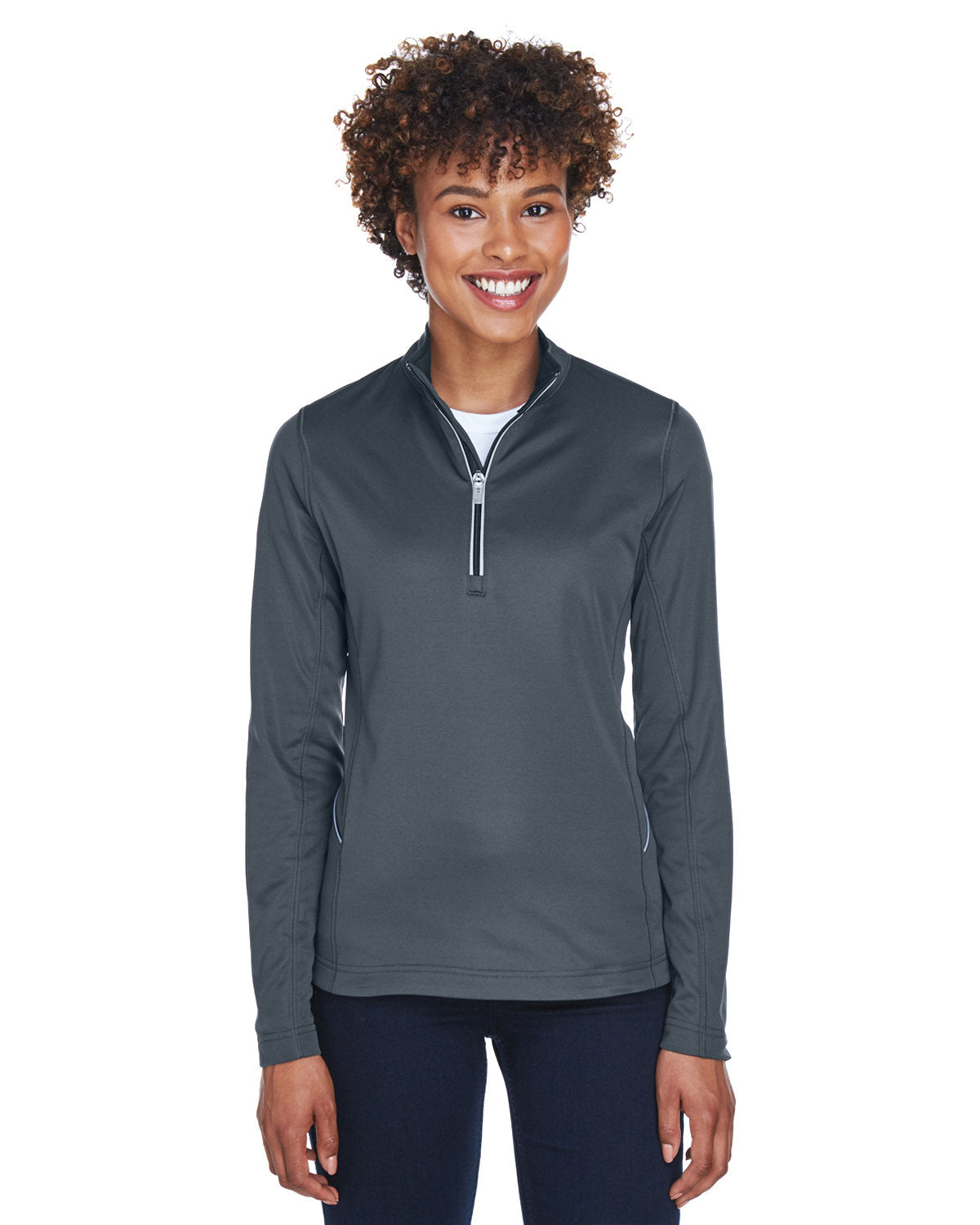 UltraClub Ladies Cool & Dry Sport Quarter-Zip Pullover-Ladies Layering-UltraClub-Charcoal-S-Thread Logic