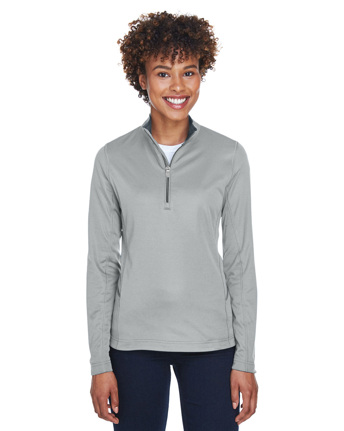  UltraClub Ladies Cool & Dry Sport Quarter-Zip Pullover-Ladies Layering-UltraClub-Grey-S-Thread Logic