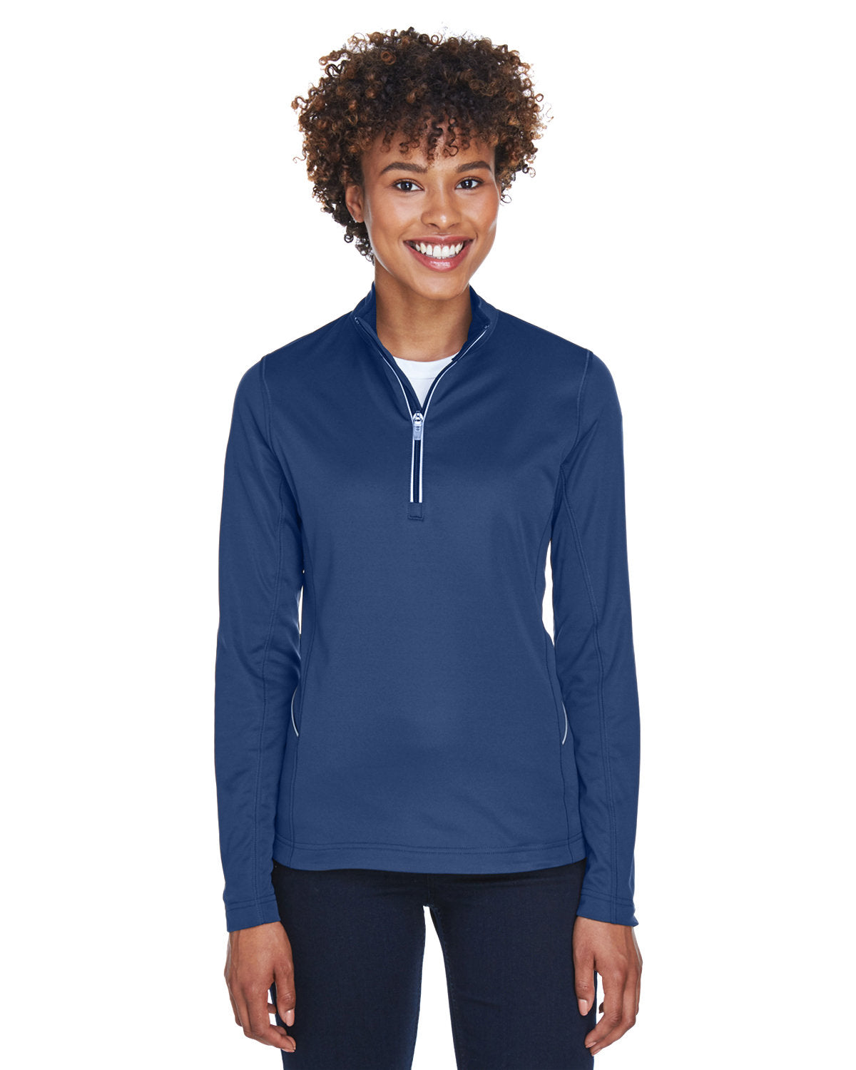  UltraClub Ladies Cool & Dry Sport Quarter-Zip Pullover-Ladies Layering-UltraClub-Navy-S-Thread Logic
