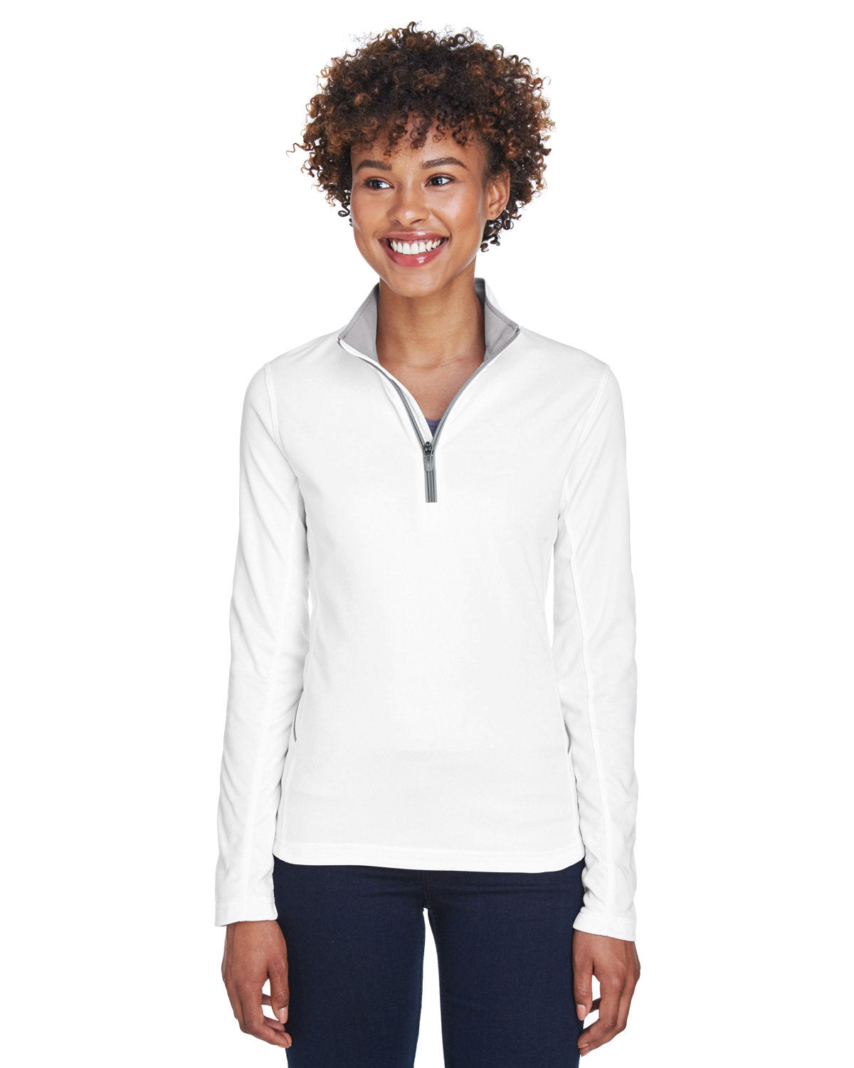  UltraClub Ladies Cool & Dry Sport Quarter-Zip Pullover-Ladies Layering-UltraClub-White-S-Thread Logic