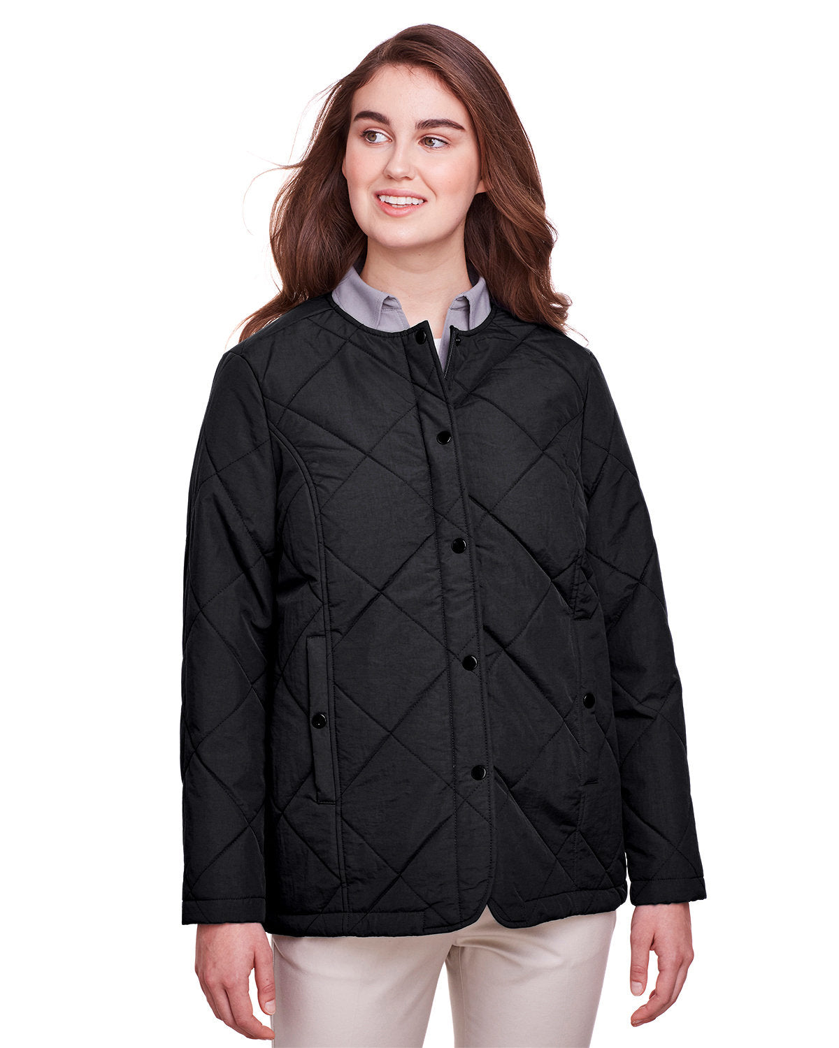  UltraClub Ladies Dawson Quilted Hacking Jacket-Ladies Jackets-UltraClub-Black-S-Thread Logic