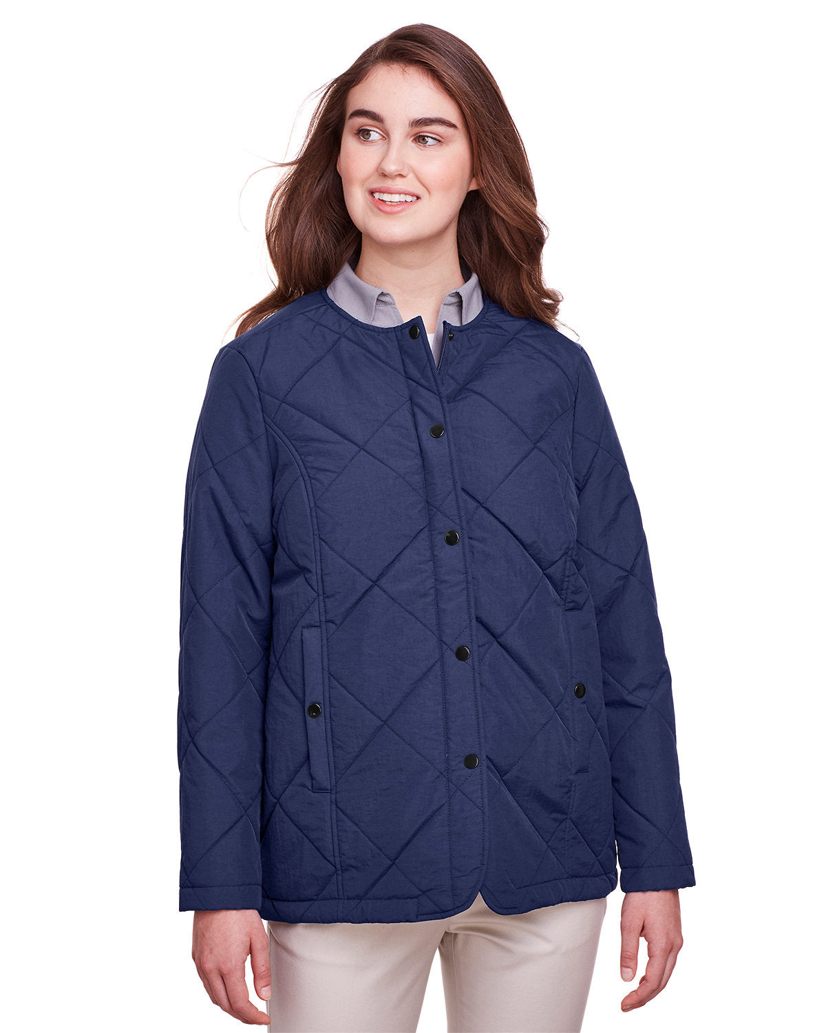  UltraClub Ladies Dawson Quilted Hacking Jacket-Ladies Jackets-UltraClub-Navy-S-Thread Logic