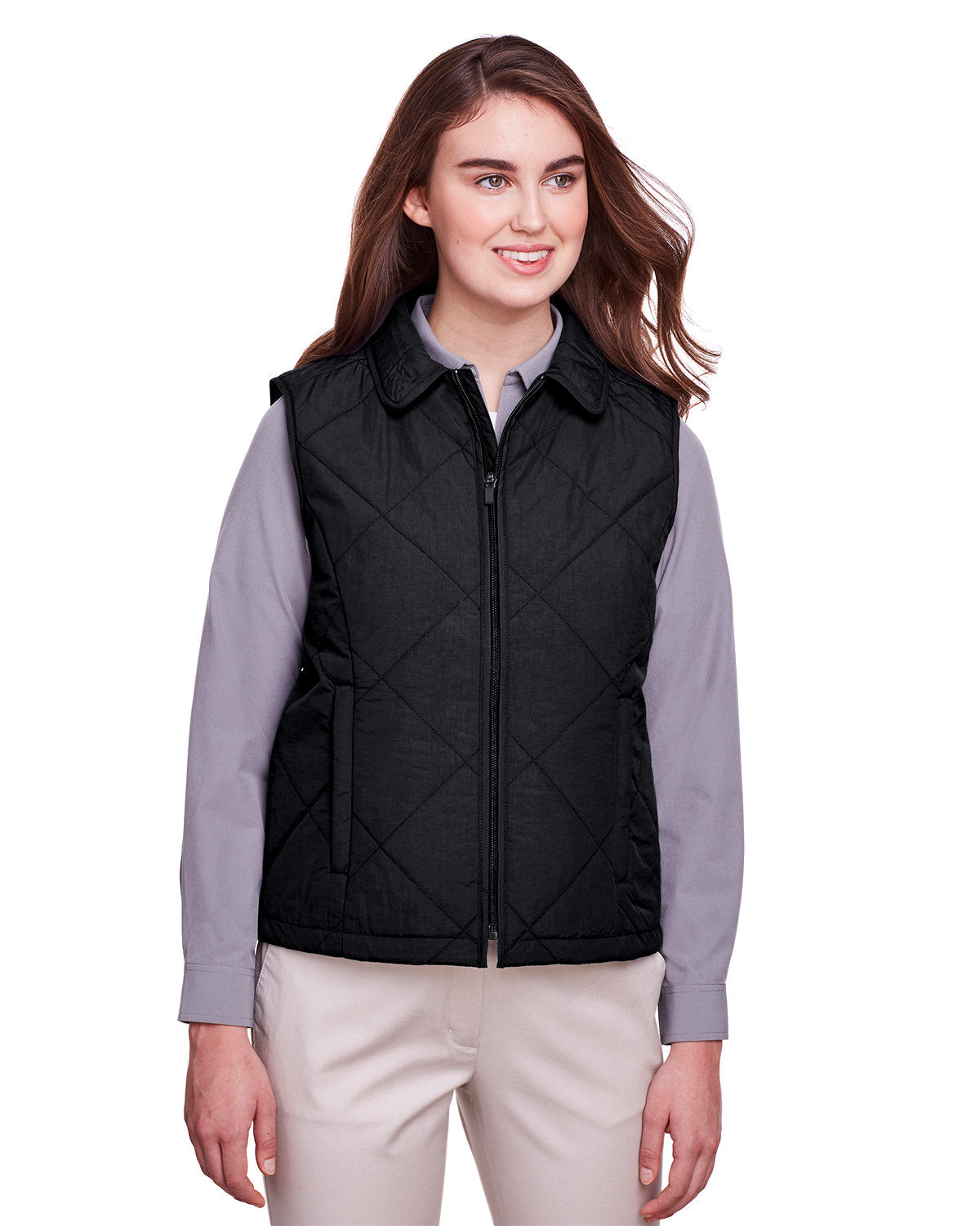  UltraClub Ladies Dawson Quilted Hacking Vest-Ladies Layering-UltraClub-Black-S-Thread Logic