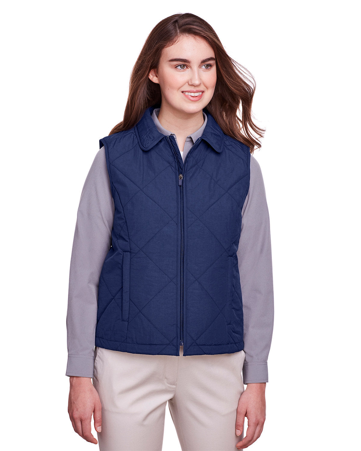  UltraClub Ladies Dawson Quilted Hacking Vest-Ladies Layering-UltraClub-Navy-S-Thread Logic