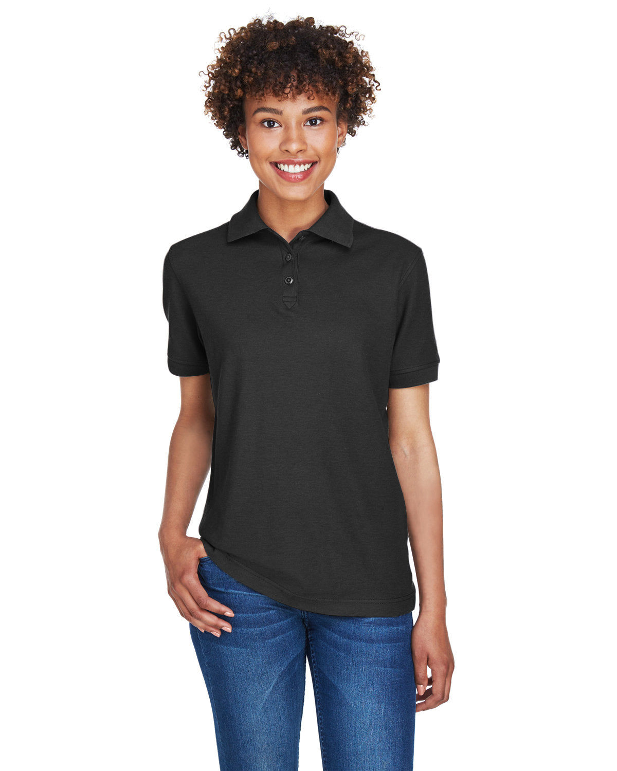  UltraClub Ladies Whisper Pique Polo-Ladies Polos-UltraClub-Black-XS-Thread Logic