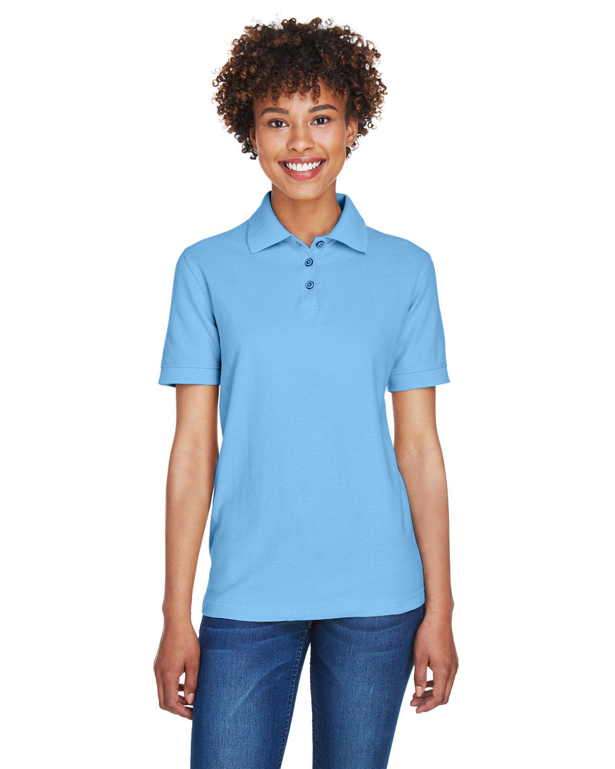 UltraClub Ladies Whisper Pique Polo-Ladies Polos-UltraClub-Cornflower-XS-Thread Logic