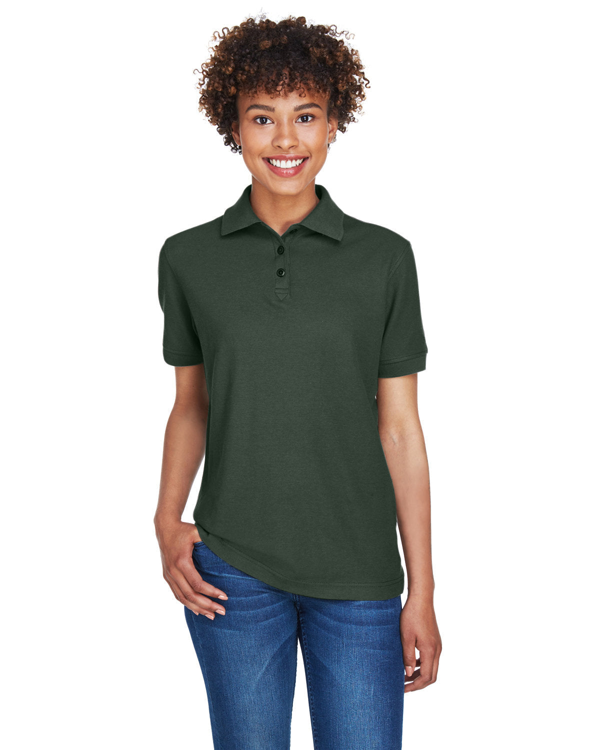  UltraClub Ladies Whisper Pique Polo-Ladies Polos-UltraClub-Forest Green-XS-Thread Logic