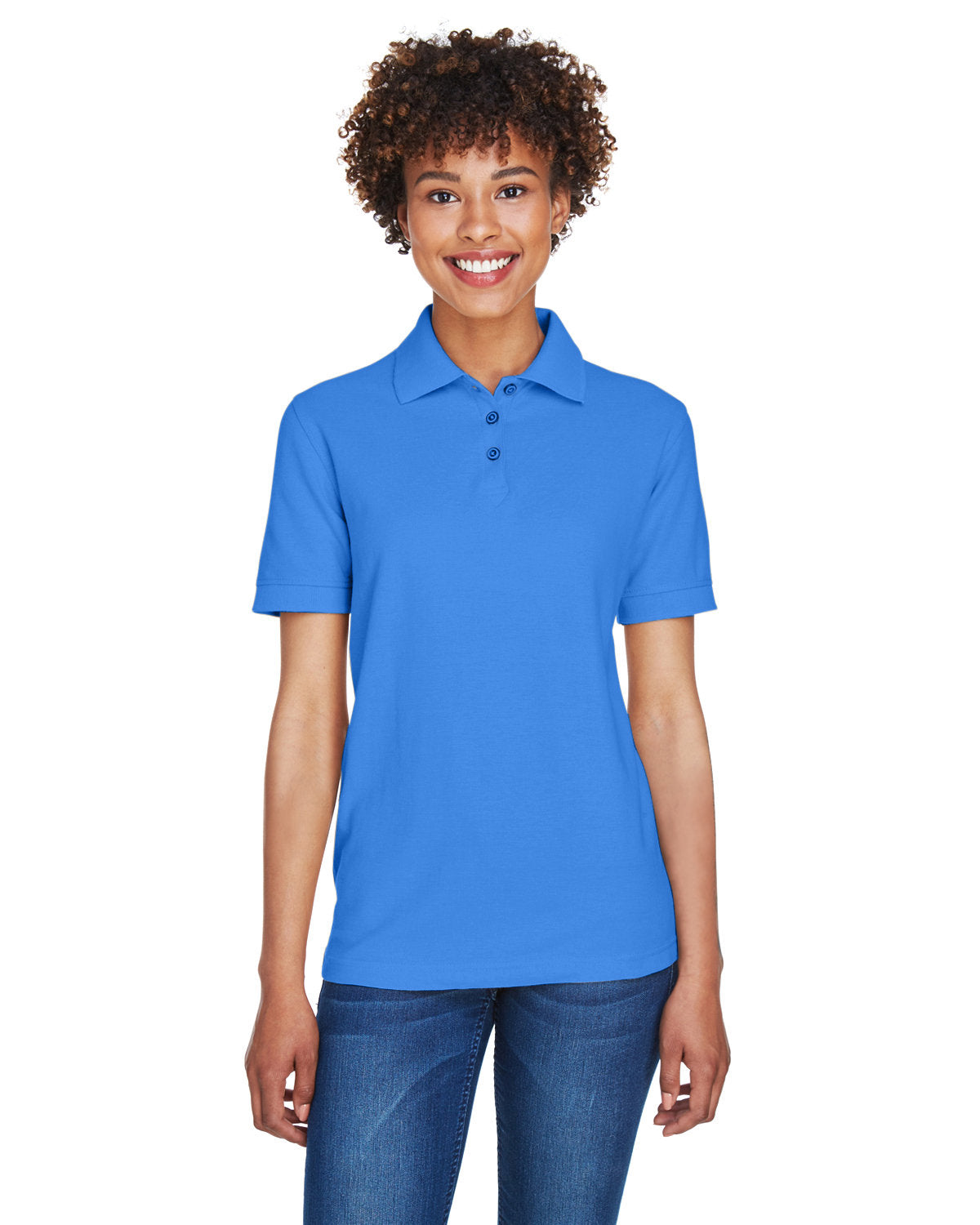  UltraClub Ladies Whisper Pique Polo-Ladies Polos-UltraClub-French Blue-XS-Thread Logic