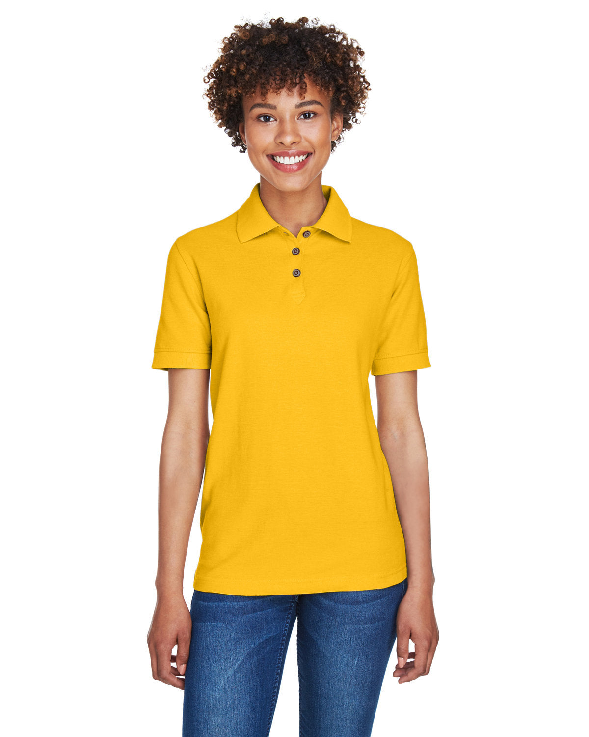  UltraClub Ladies Whisper Pique Polo-Ladies Polos-UltraClub-Gold-XS-Thread Logic