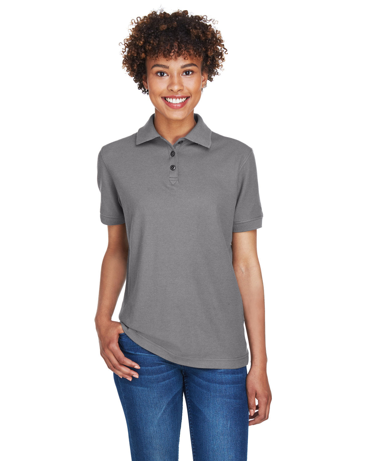  UltraClub Ladies Whisper Pique Polo-Ladies Polos-UltraClub-Graphite-XS-Thread Logic