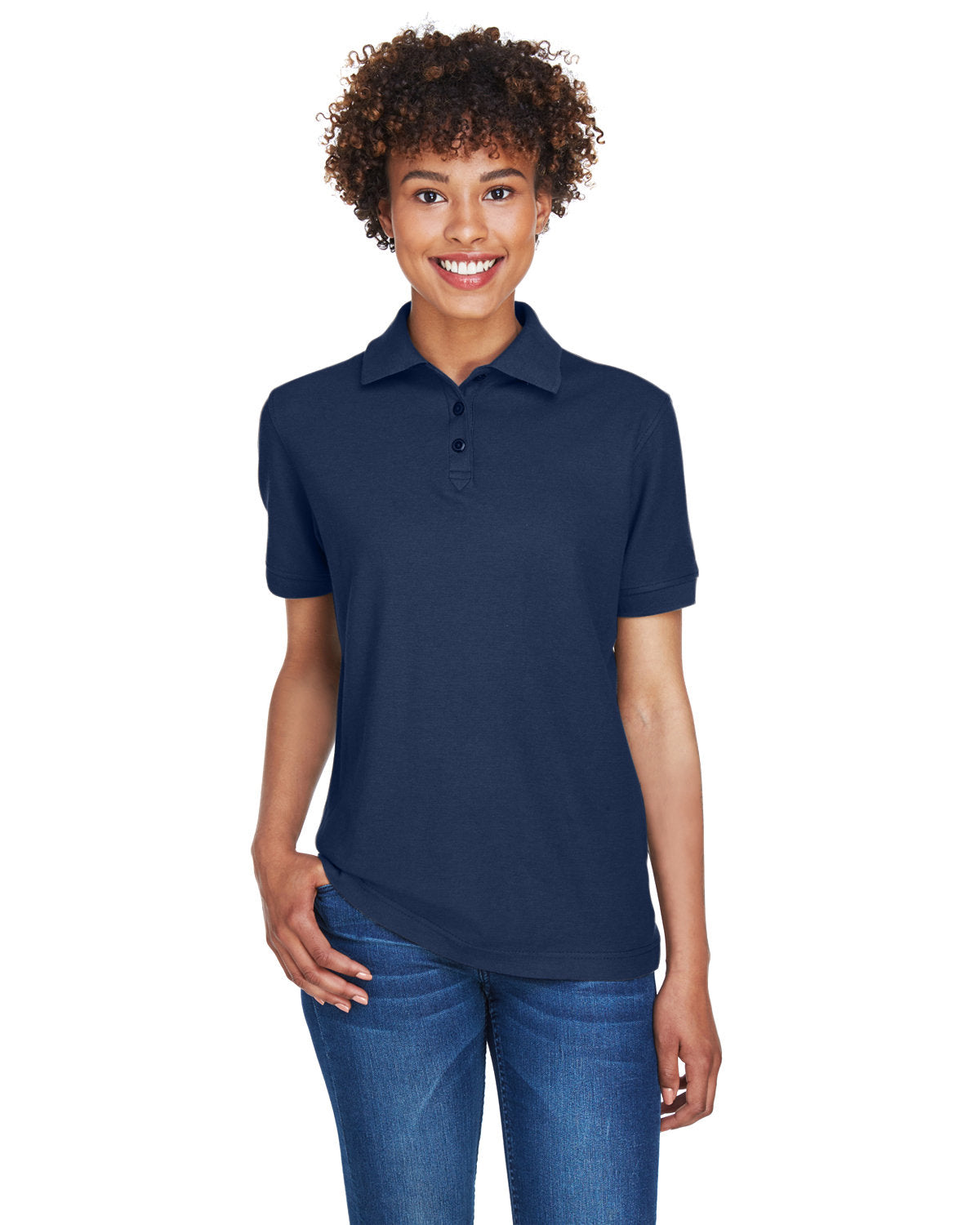  UltraClub Ladies Whisper Pique Polo-Ladies Polos-UltraClub-Navy-XS-Thread Logic