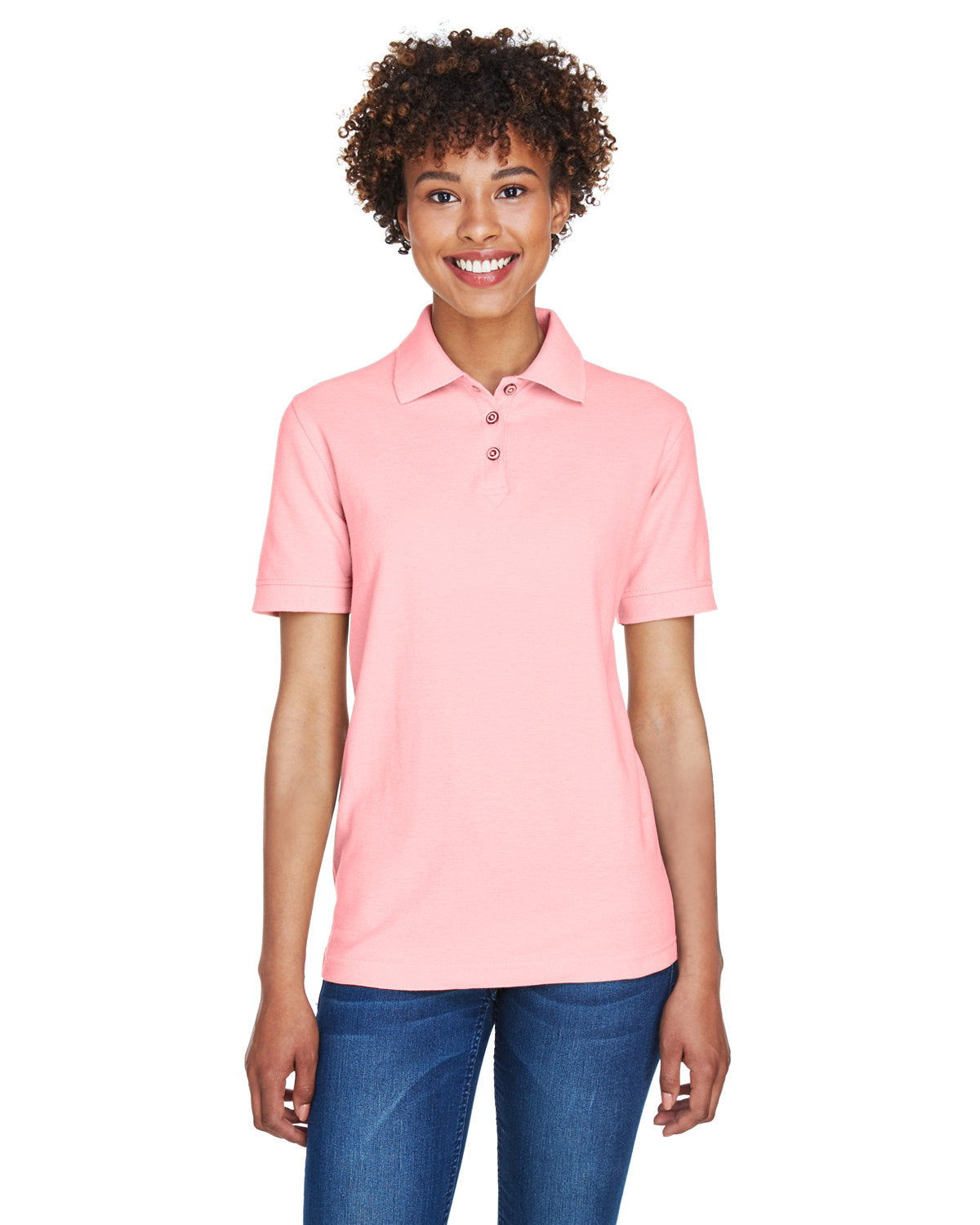  UltraClub Ladies Whisper Pique Polo-Ladies Polos-UltraClub-Pink-XS-Thread Logic