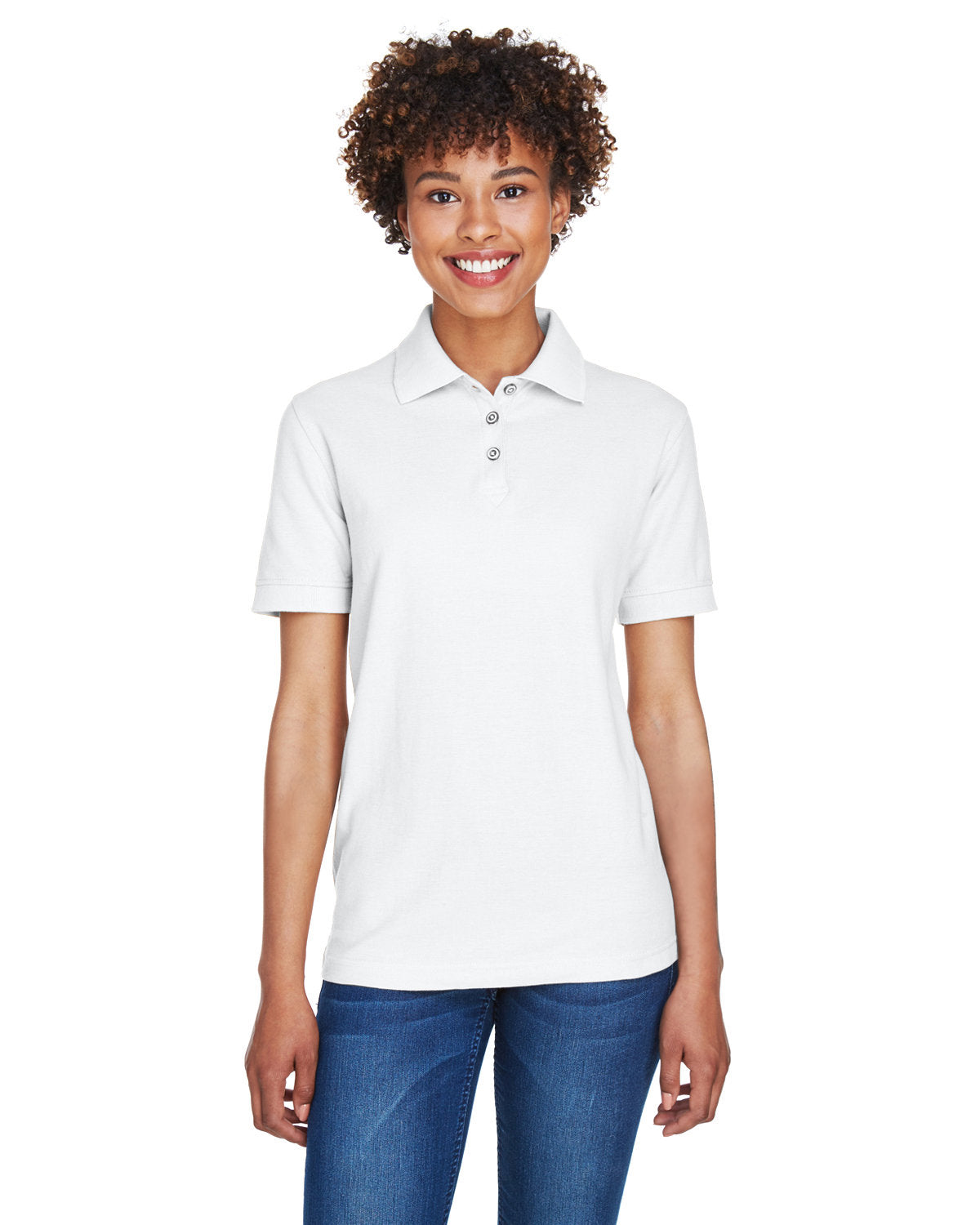  UltraClub Ladies Whisper Pique Polo-Ladies Polos-UltraClub-White-XS-Thread Logic