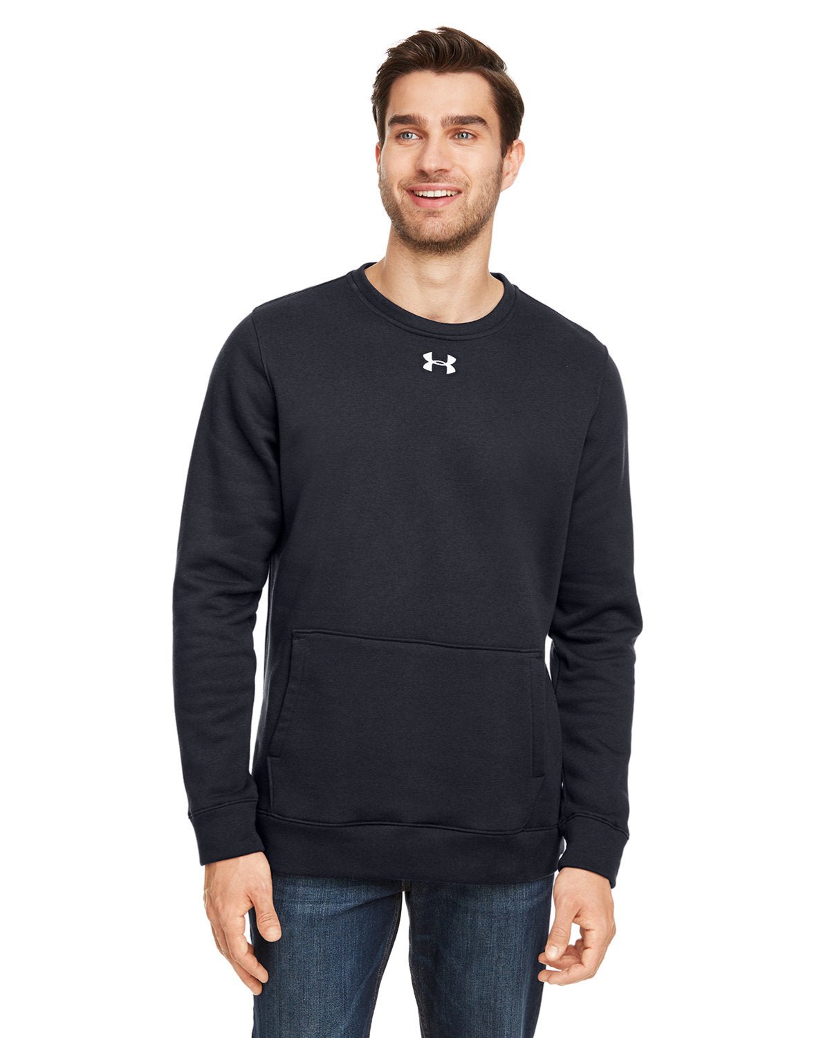  Under Armour Hustle Fleece Crewneck Sweatshirt-Men's Layering-Under Armour-Black/White-S-Thread Logic