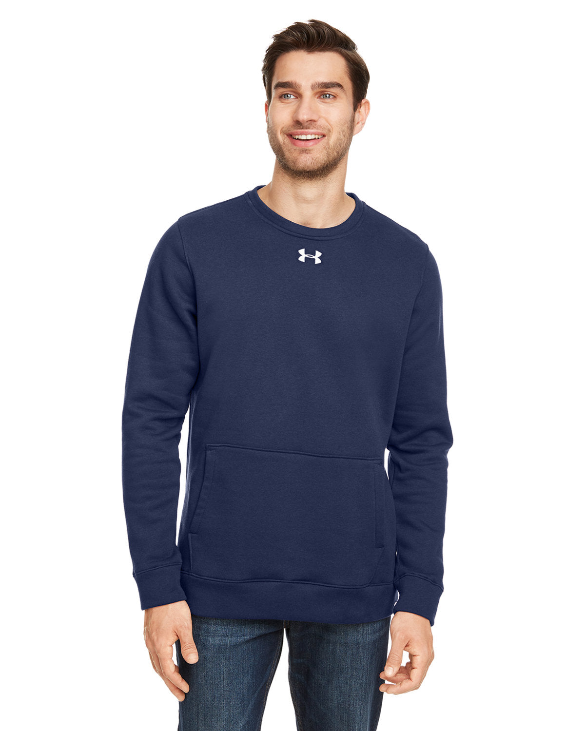  Under Armour Hustle Fleece Crewneck Sweatshirt-Men's Layering-Under Armour-Midnight Navy/White-S-Thread Logic