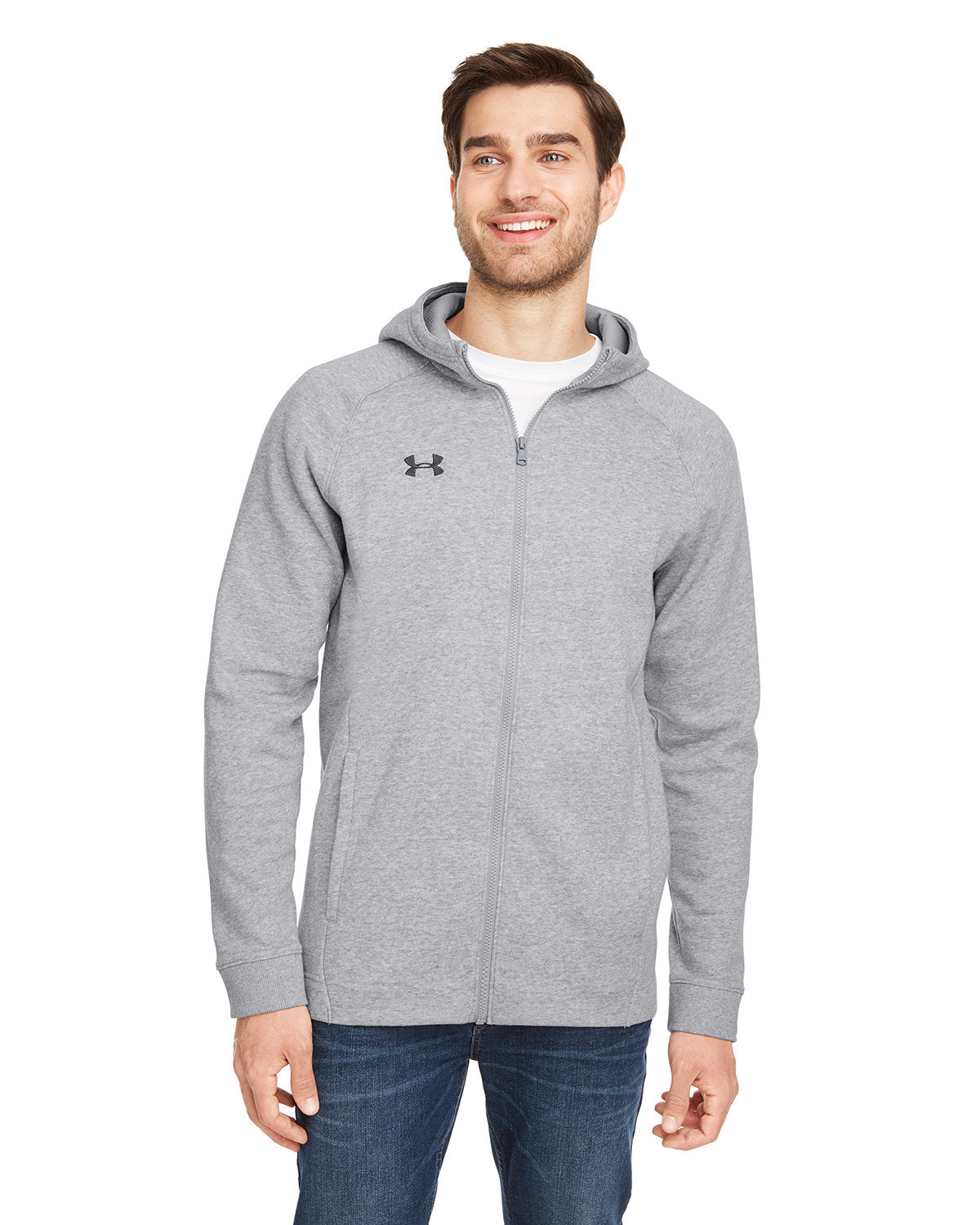  Under Armour Hustle Full-Zip Hooded Sweatshirt-Men's Layering-Under Armour-True Graphite Heather/Black-S-Thread Logic